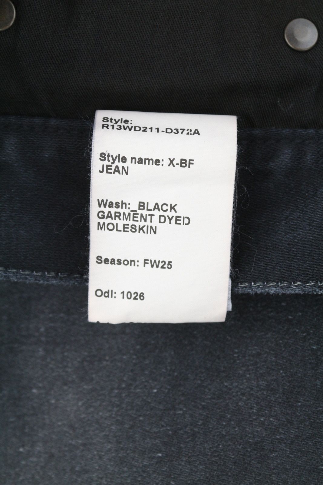 R13 X-BF 23 Black Garment Dyed Moleskin Cropped Jeans 86532 Size 23" - 9 Thumbnail