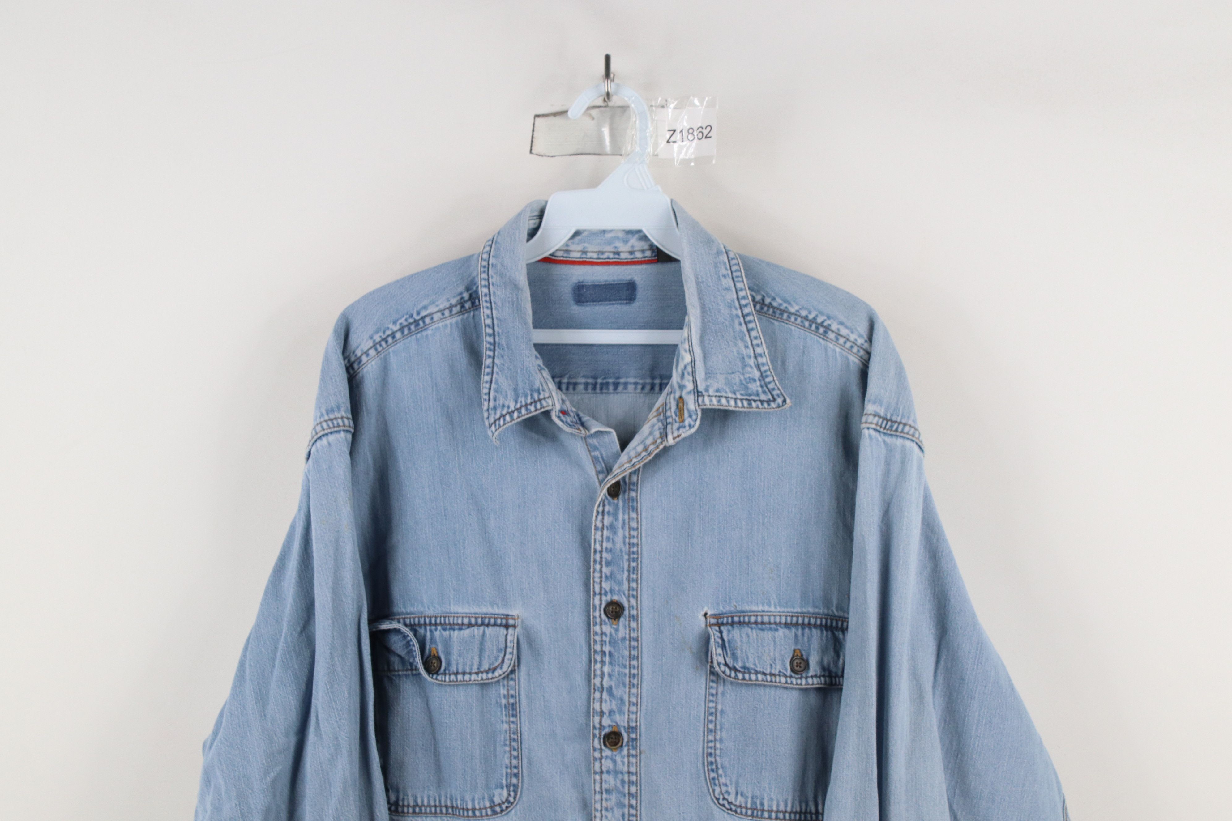 Vintage Vintage 90s Streetwear Denim Jean Collared Button Shirt Blue Size US XL / EU 56 / 4 - 2 Thumbnail