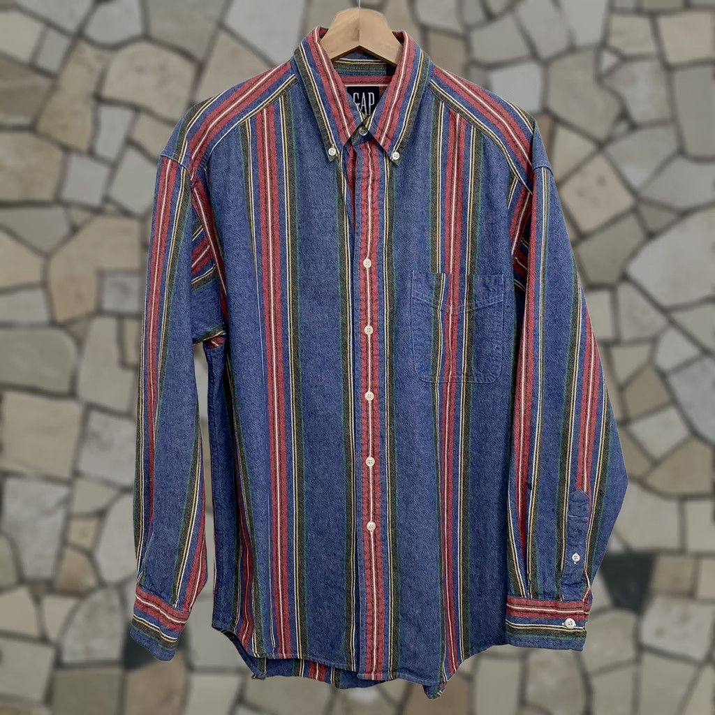 Gap VINTAGE Gap Blue Denim Striped Button Up Shirt Large Long Sleeve Vintage Size US L / EU 52-54 / 3 - 1 Thumbnail