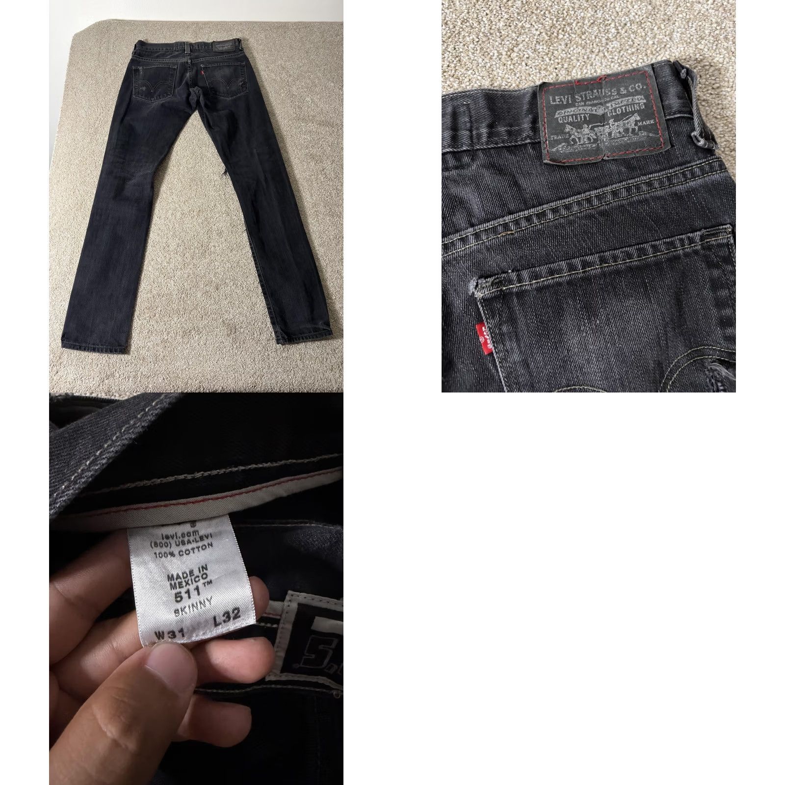 Levi's Levi's 511 Skinny Jeans Mens 31x30 Charcoal Gray Denim Distressed Ripped Slim Fit Casual Everyday Jeans Size US 31 - 8 Thumbnail