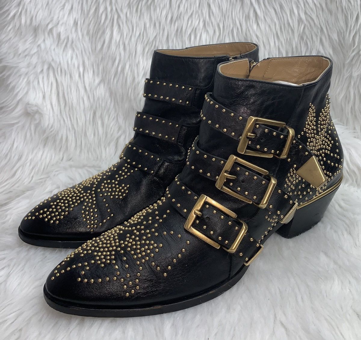 Chloe Chloe Susanna Gold Stud Western Ankle Boots Size US 7.5 / IT 37.5 - 2 Thumbnail