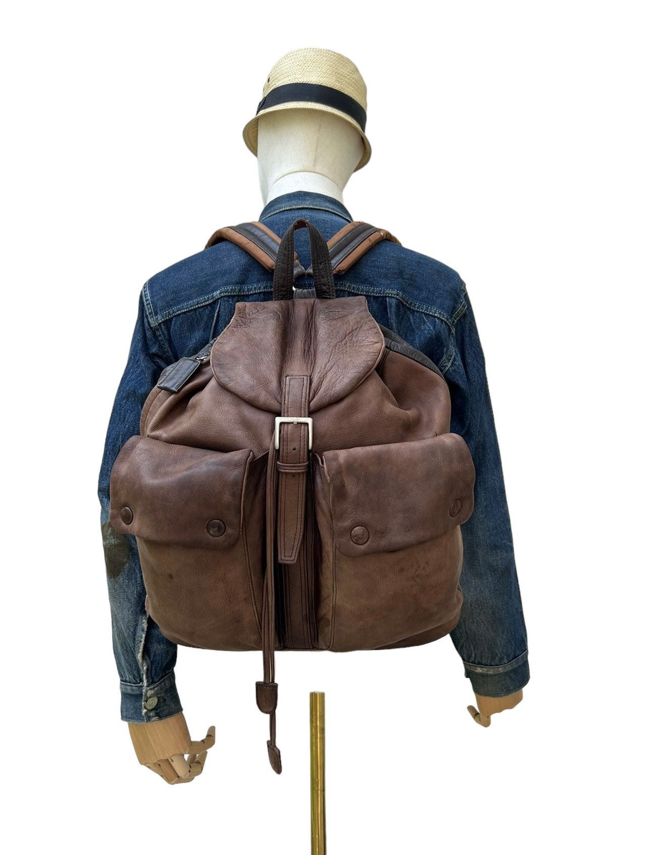 Leather Vintage Porter Tokyo Distressed Patina Leather Backpack Bag Size ONE SIZE - 1 Thumbnail