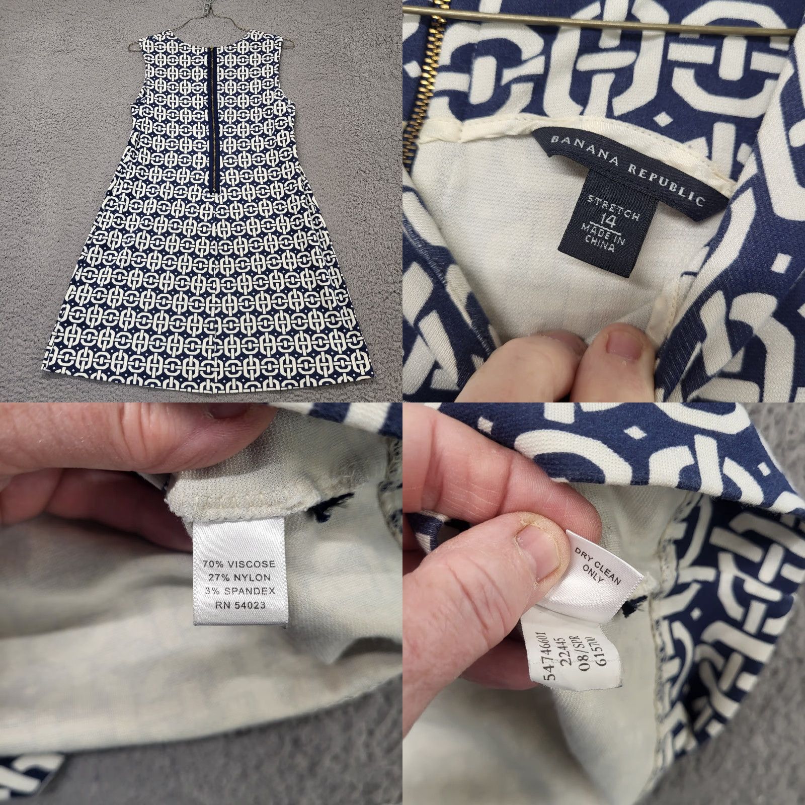 Banana Republic Banana Republic Dress Women’s 14 Blue Geo Print Sheath Rear Zip Back Ponte Dress Size XL / US 12-14 / IT 48-50 - 8 Thumbnail