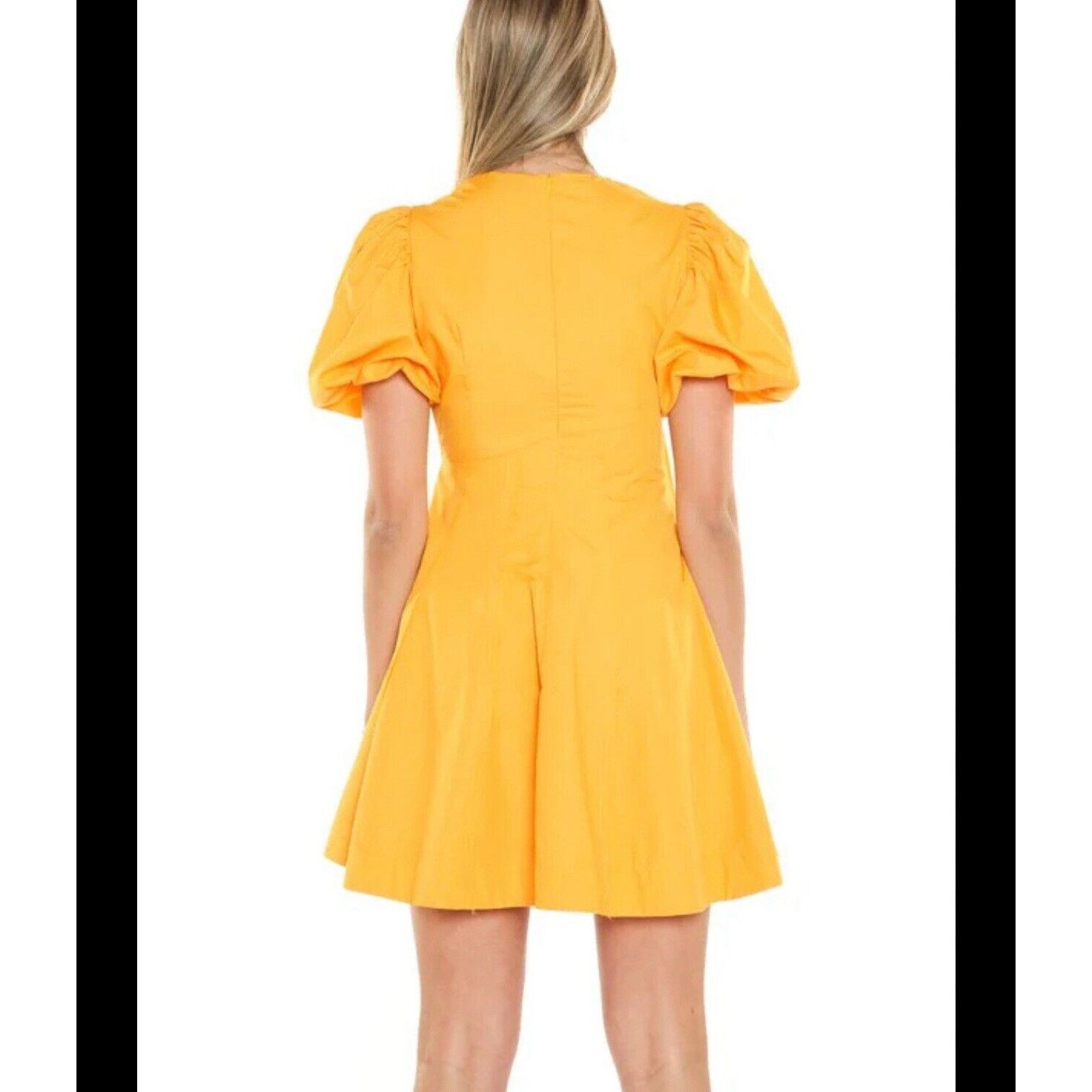 Designer NWT Beulah Yellow Puff Sleeve Cut Out Mini Dress Large Size L / US 10 / IT 46 - 3 Thumbnail