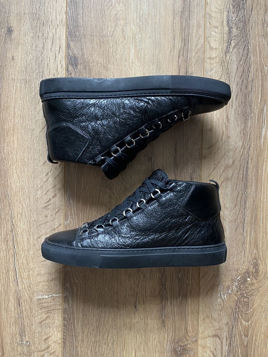 Balenciaga Arena High Black Cracked Leather Sneakers