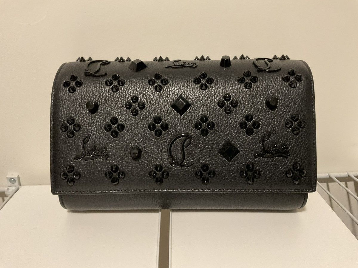 image of Christian Louboutin Calfskin Empire Maxi Spikes Paloma Clutch Black, Women's