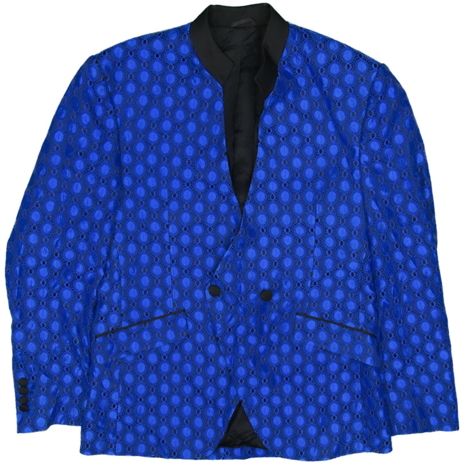 image of Ron Tomson Symmetric Patterned Tuxedo Blazer Jacket Coat in Blue, Men's (Size Medium)