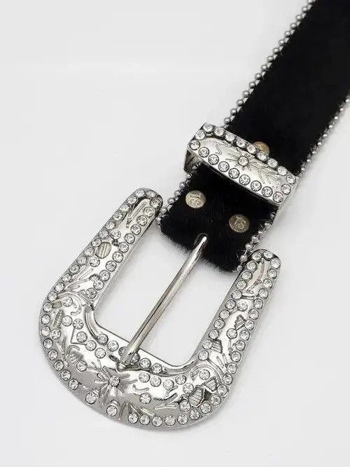 Vintage Dazzling Rhinestone Belt PU Leather Belt Size ONE SIZE - 2 Thumbnail