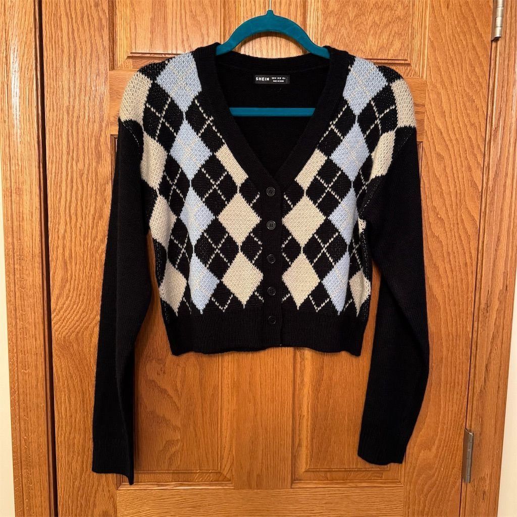 Shein SHEIN Women's Argyle Knit Cardigan Sweater Multicolor Size Size S / US 4 / IT 40 - 1 Thumbnail