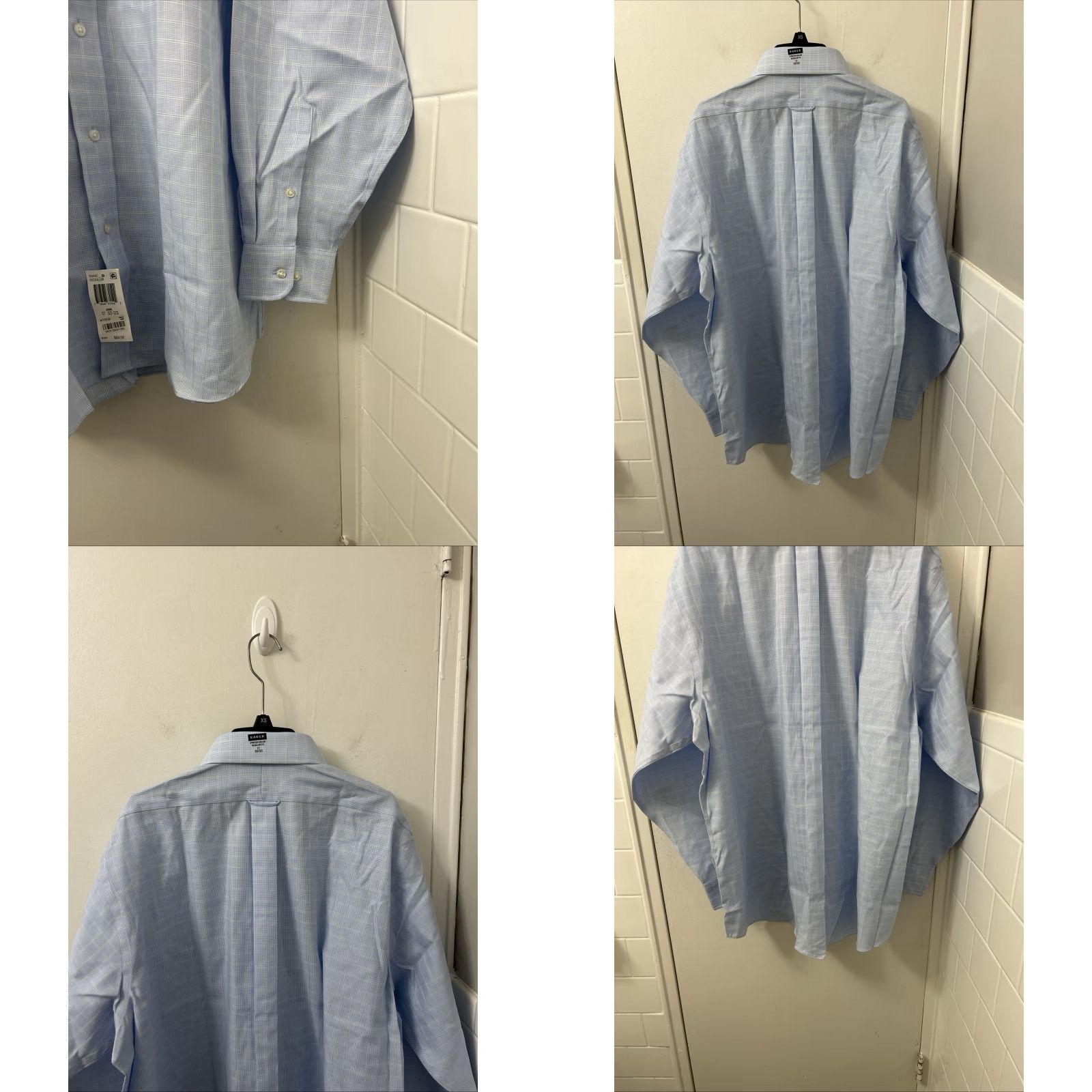 Vintage Eagle Shirtmakers Dress Shirt Men 17 Blue Plaid Stretch Regular Fit NWT 0 MSRP Size 46R - 8 Thumbnail