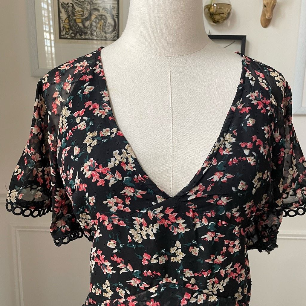 Other Edit by White Closet Black Floral High Low Midi Dress 10 Size L / US 10 / IT 46 - 3 Thumbnail