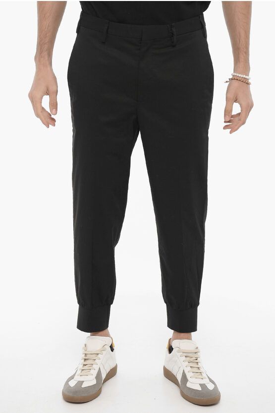 image of Neil Barrett Low Rise Stretch Cotton Slim Fit Pants in Black, Men's (Size 31)