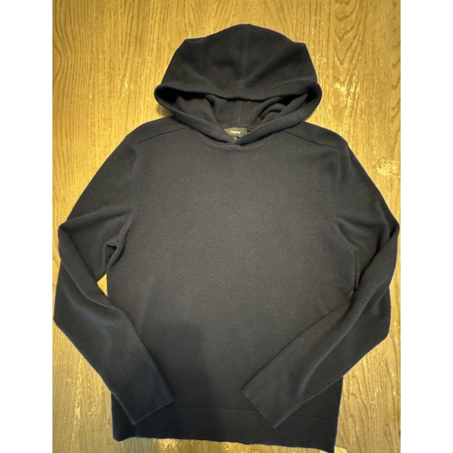 image of Theory Hoodie Men Medium Navy 100% Cashmere Sweater Pullover in Blue