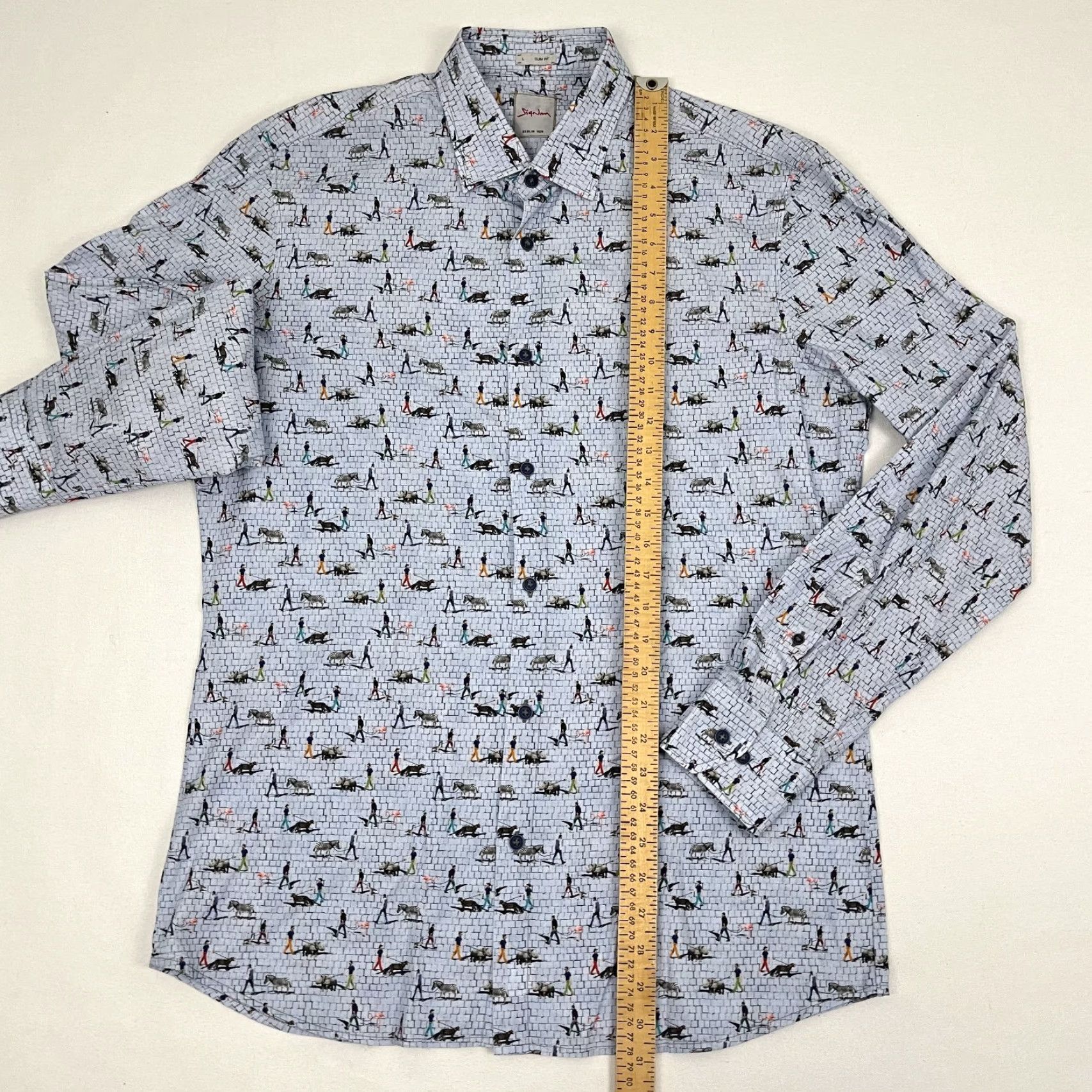 Vintage Signum Berlin Shirt Mens Large Slim Geometric Blue Cotton Button-Up Size US L / EU 52-54 / 3 - 5 Thumbnail