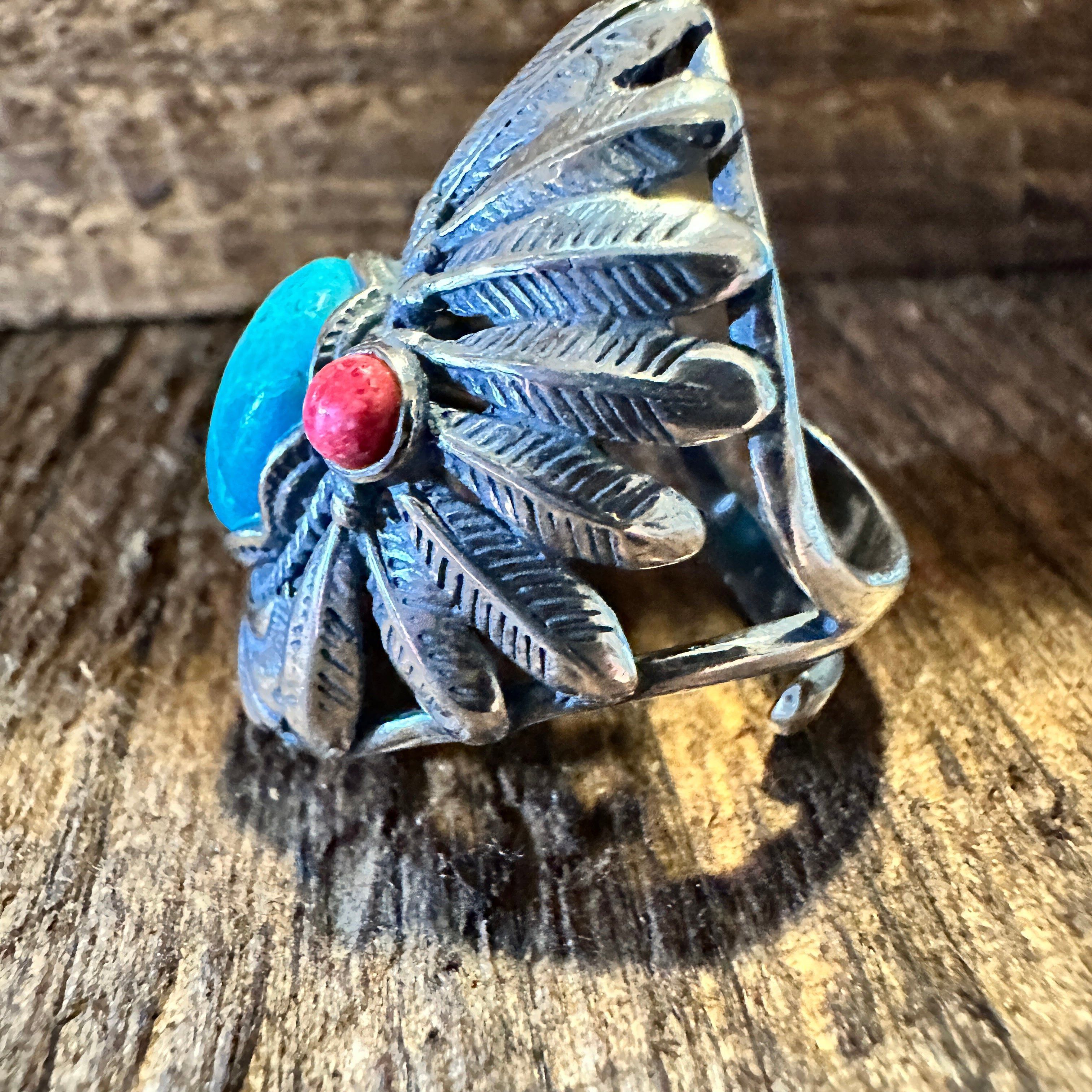 Other Turquoise Cuff Ring Inspired by Native American Headdress, G Size ONE SIZE - 7 Thumbnail
