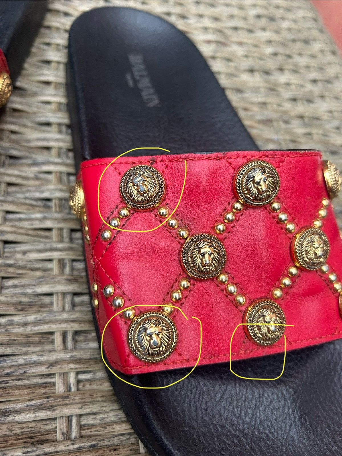 Balmain Balmain Paris Embellished Red Leather Slides Size 38 Size US 8 / IT 38 - 11 Thumbnail