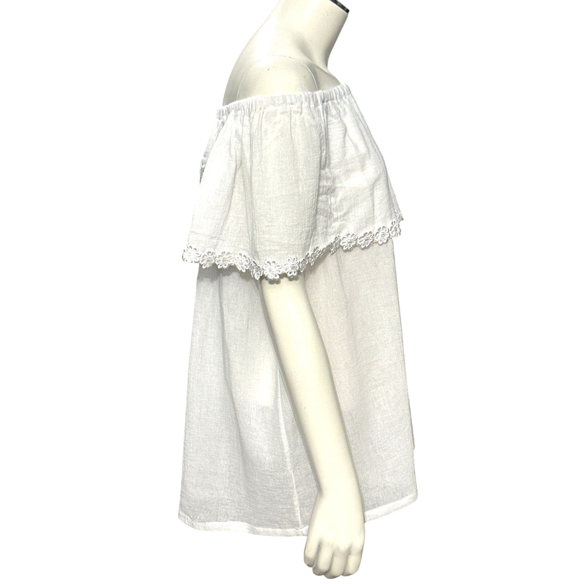 Other Handmade Off Shoulder White Cotton Blouse Floral Embroidery Size L / US 10 / IT 46 - 4 Thumbnail