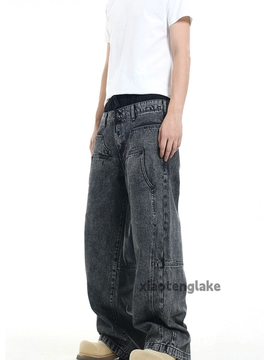 Jean × Vintage washed faded cleanfit yuppie double waist patchwork jeans Size US 32 / EU 48 - 2 Thumbnail