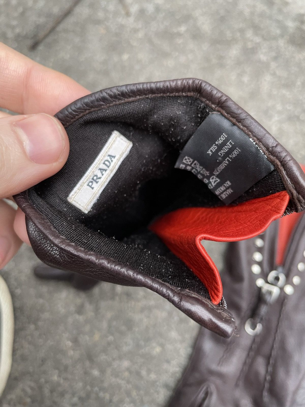 Genuine Leather × Prada Prada Brown Chokolate Leather Zip Gloves Made in Italy 6.5 Size ONE SIZE - 8 Thumbnail