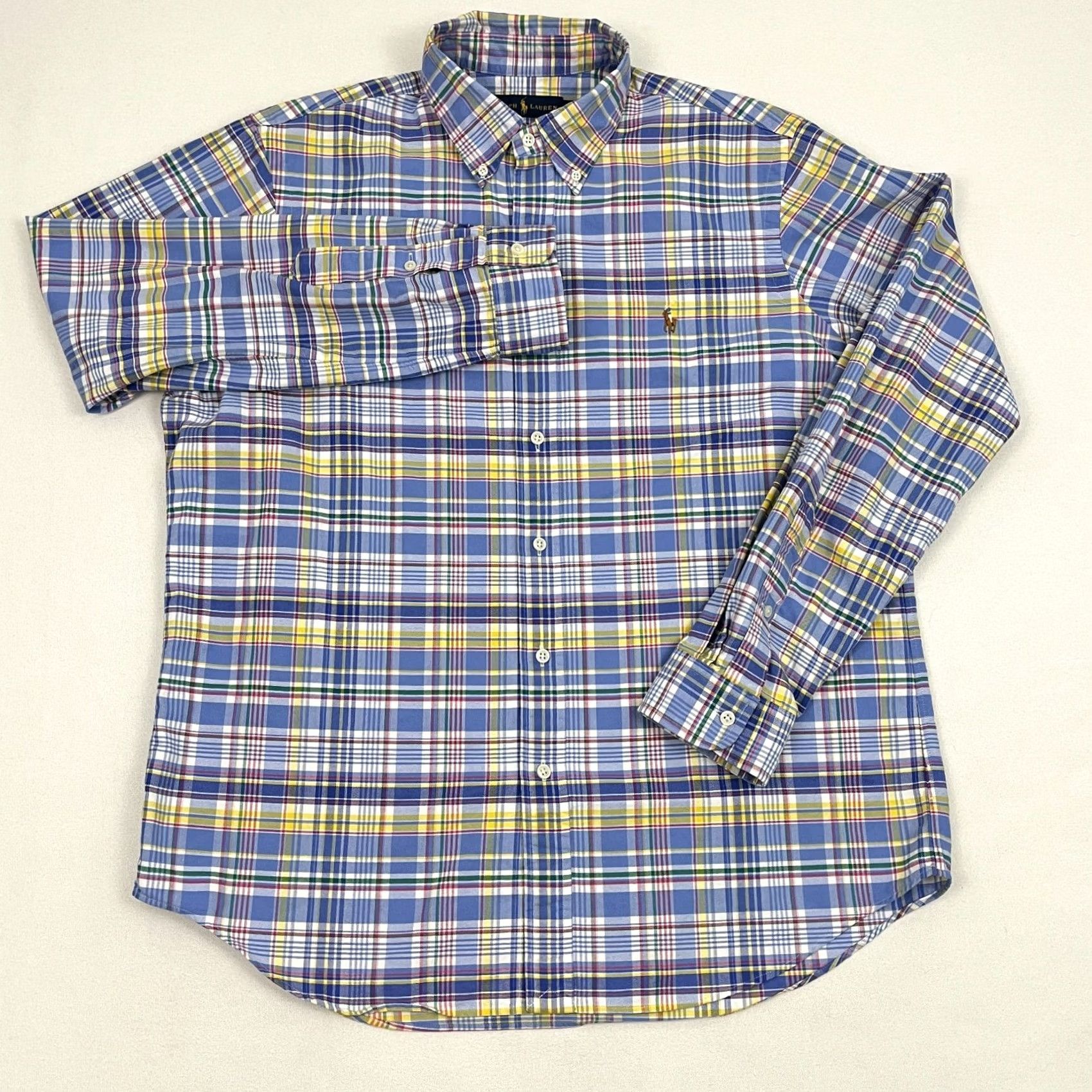 Polo Ralph Lauren Ralph Lauren Shirt Mens Large Blue Madras Plaid Flesh Pony Button Down Preppy Shirt Size US L / EU 52-54 / 3 - 4 Thumbnail
