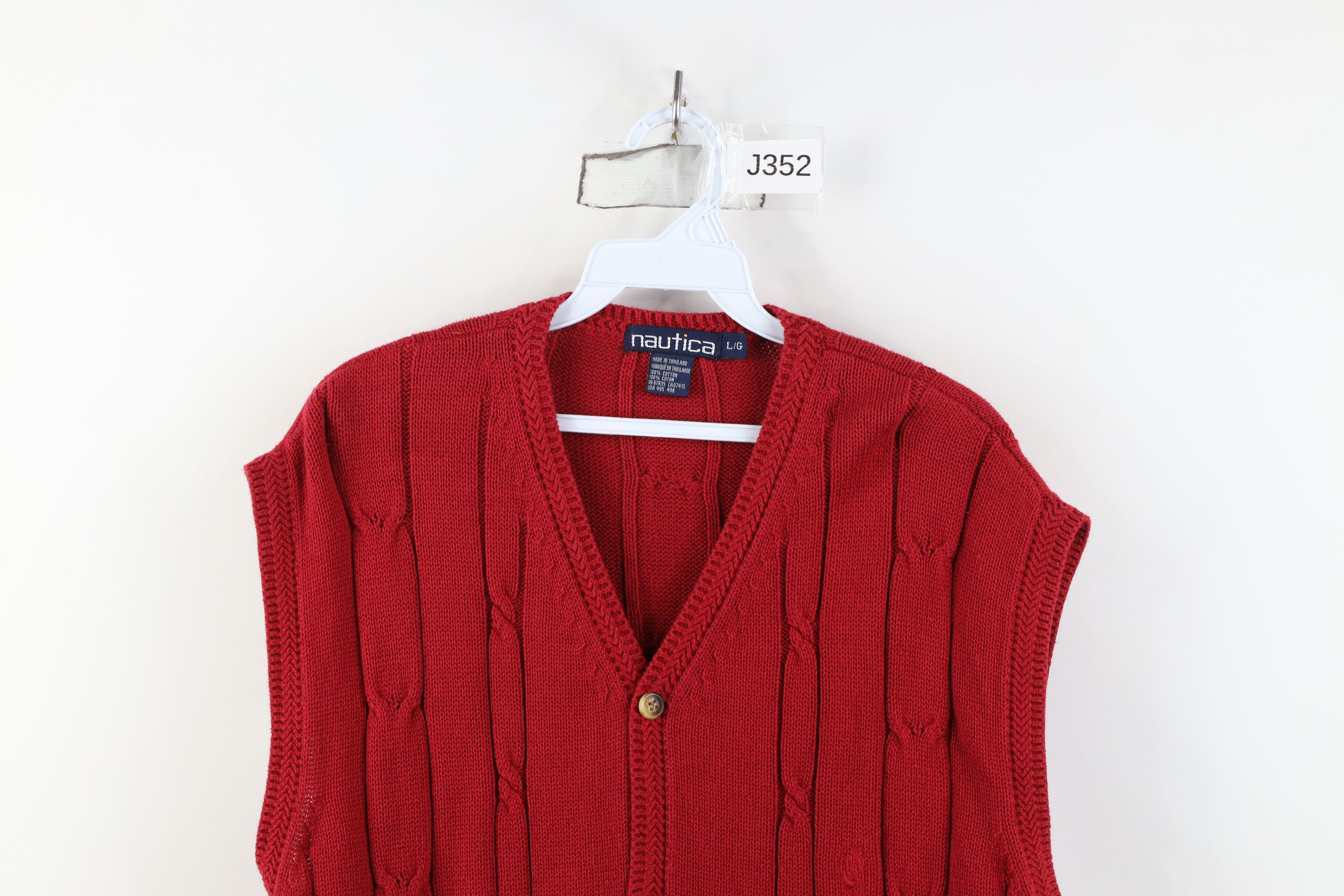 Nautica Vintage 90s Nautica Knit Cardigan Sweater Vest Red Cotton Size US L / EU 52-54 / 3 - 2 Thumbnail