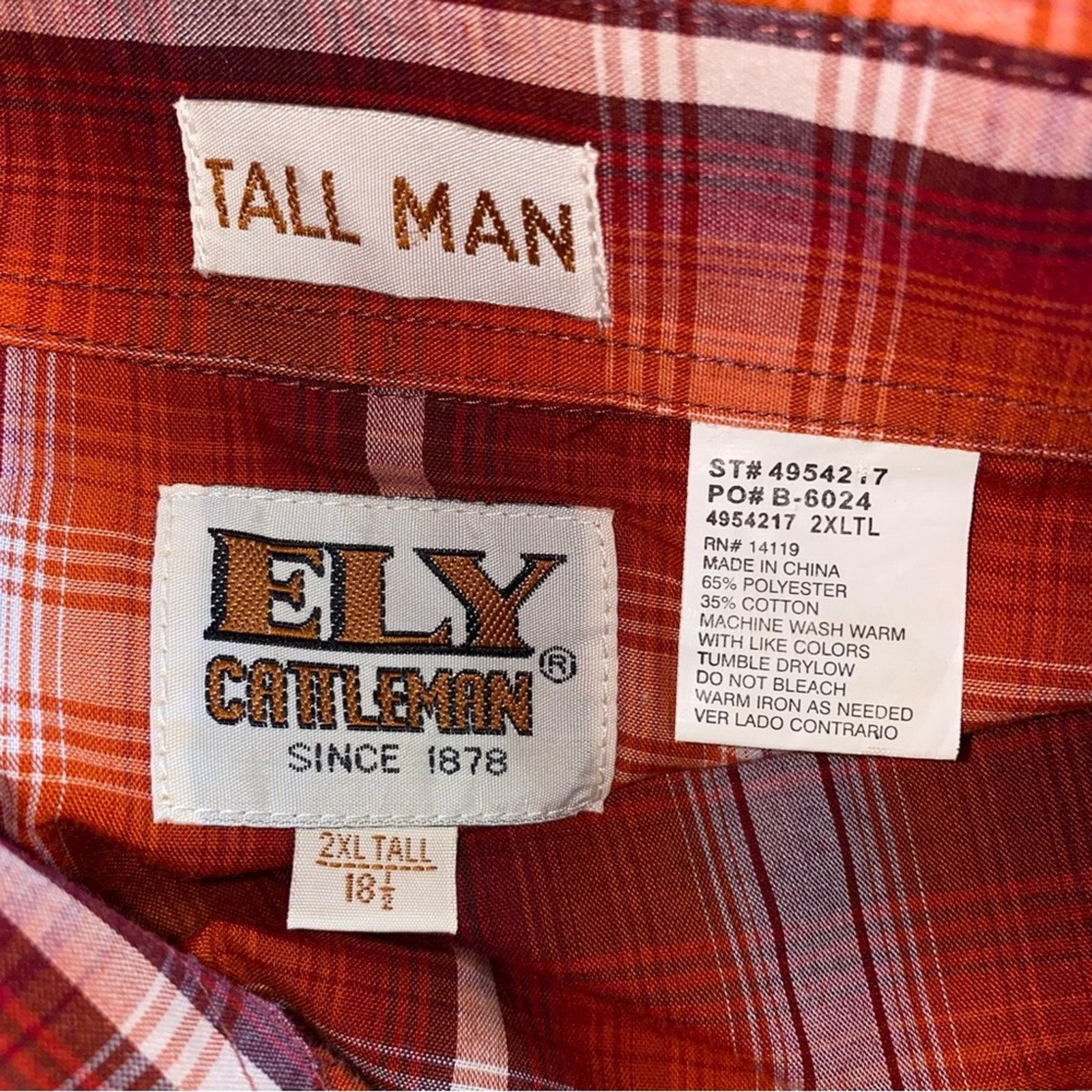 Vintage Ely Cattleman Tall Man Vintage Plaid Pearl Snap Shirt Red Size US XXL / EU 58 / 5 - 3 Thumbnail