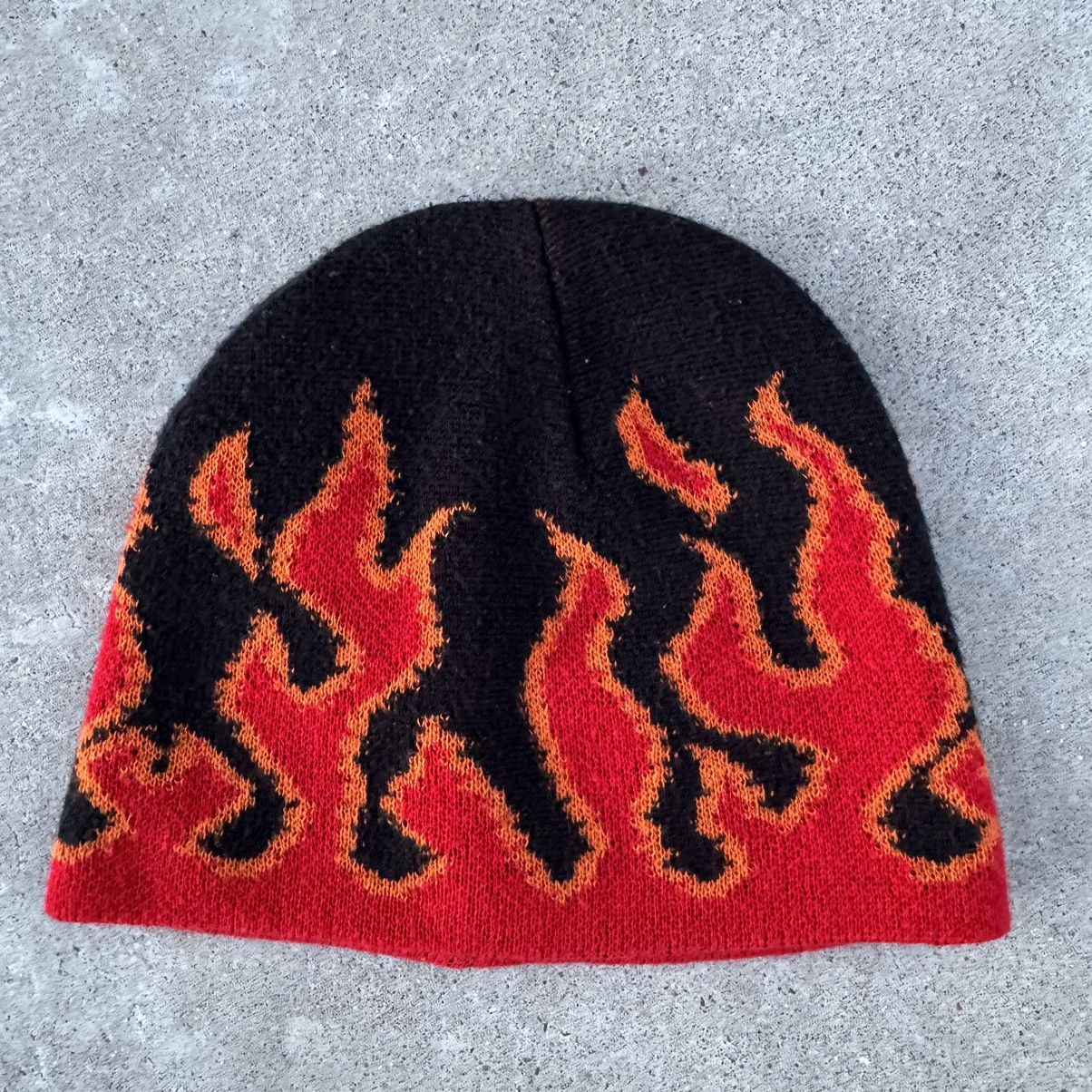 Harley Davidson × JNCO Vintage 90s Made In USA Fire Flame Skull Cap Skater Beanie Size ONE SIZE - 1 Thumbnail
