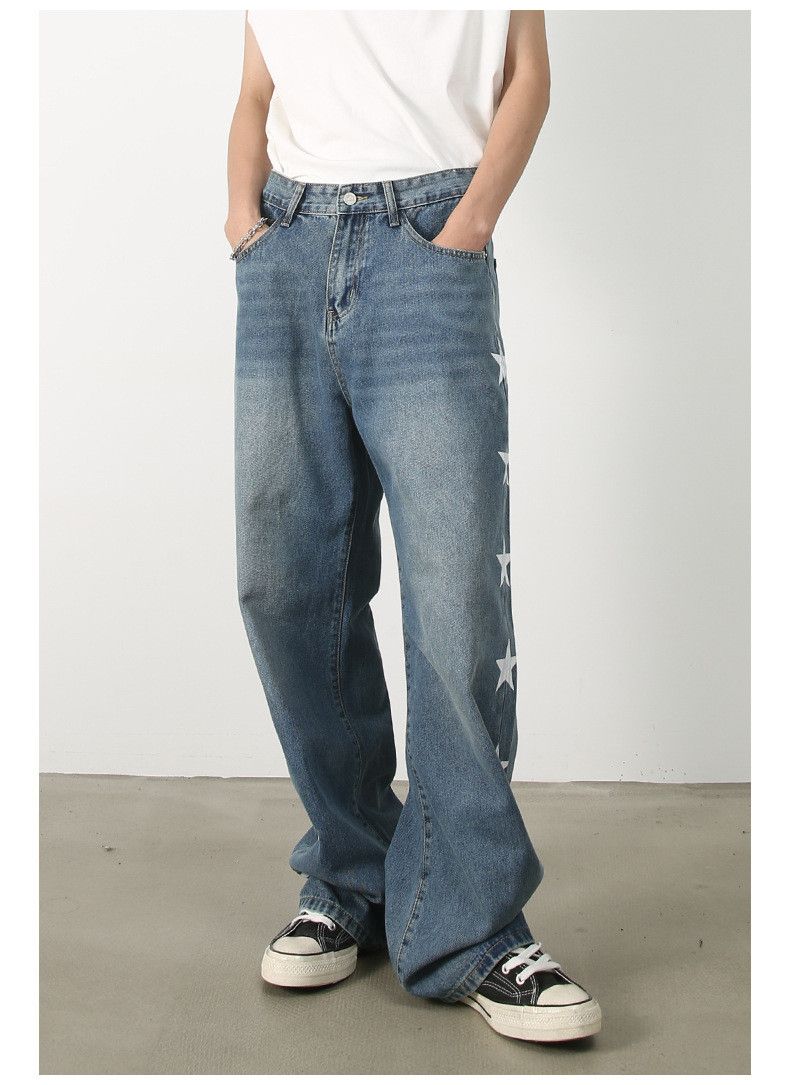 Japanese Brand × Jean Vintage star print loose straight casual jeans Size US 34 / EU 50 - 2 Thumbnail