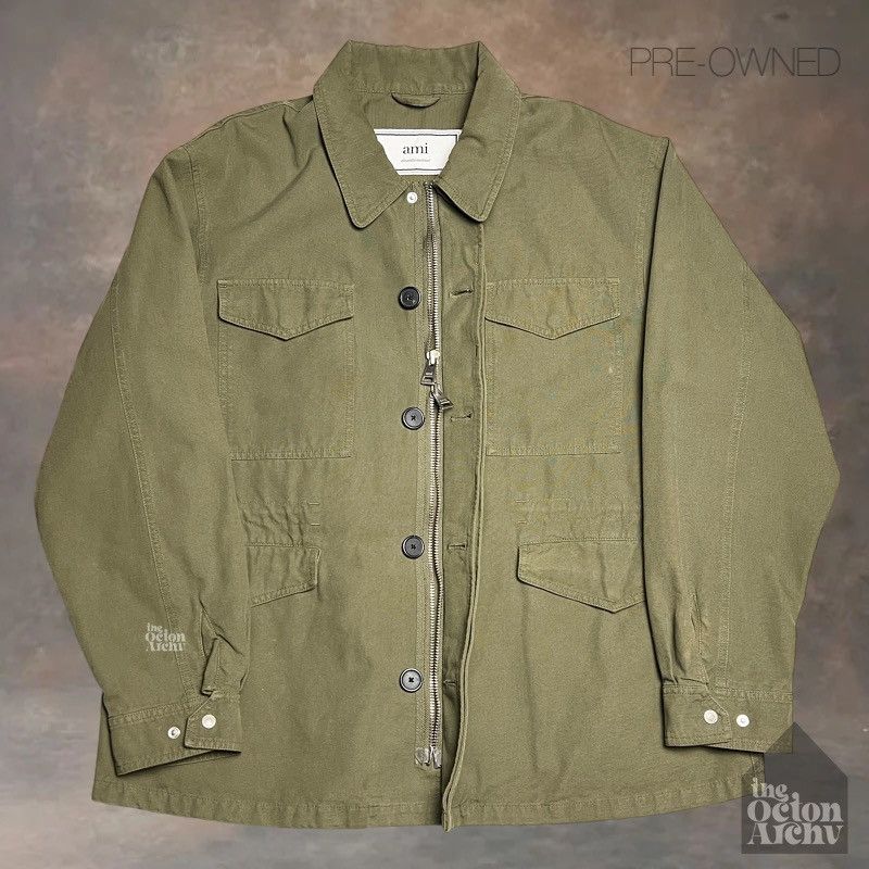 AMI Ami Alexandre Mattiussi Military Field Jacket 'Khaki' Size US XL / EU 56 / 4 - 4 Thumbnail