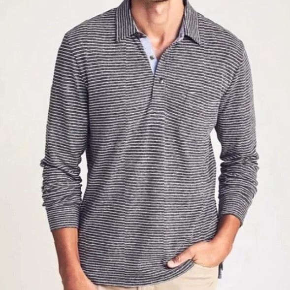 Faherty Faherty Men's Long Sleeve Luxe Polo Shirt Striped Gray M Size US M / EU 48-50 / 2 - 2 Thumbnail