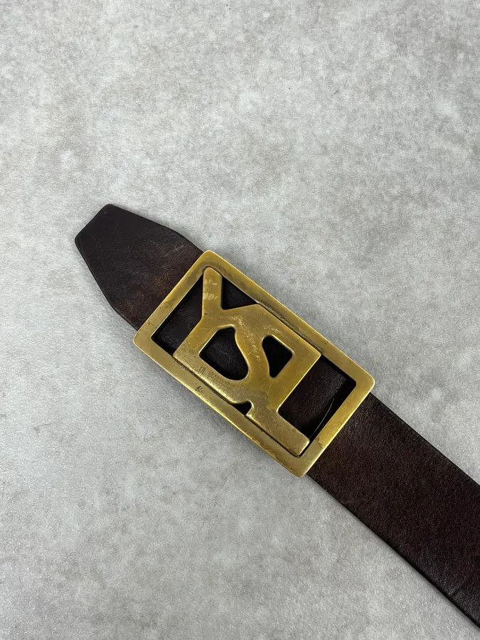 Yves Saint Laurent 2000s Yves Saint Laurent Golden YSL Buckle Black Leather Belt Size ONE SIZE - 6 Thumbnail