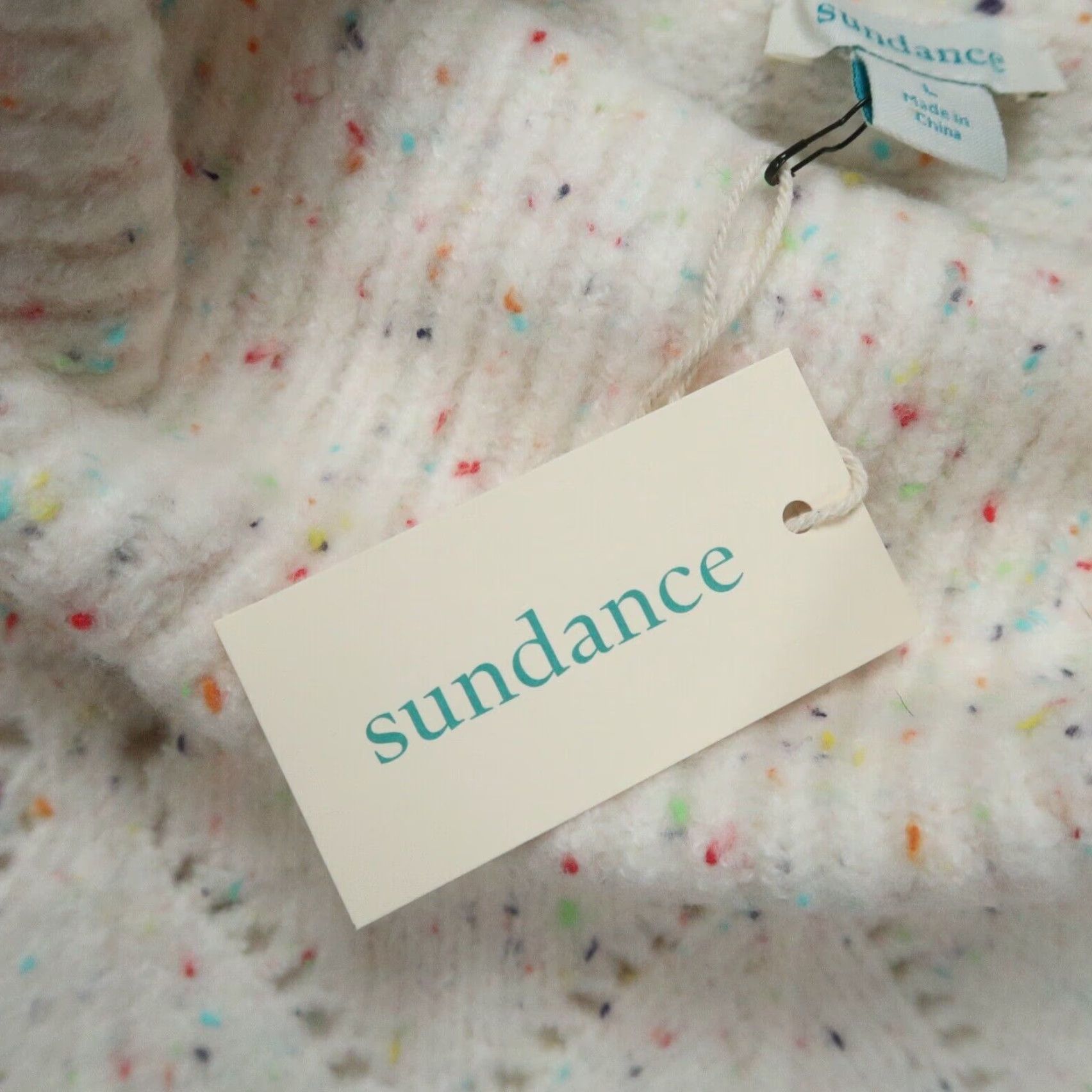 Vintage Sundance Sweater Womens Large Cream Confetti Lazer Cut Thick Turtle Neck NWT Size L / US 10 / IT 46 - 4 Thumbnail