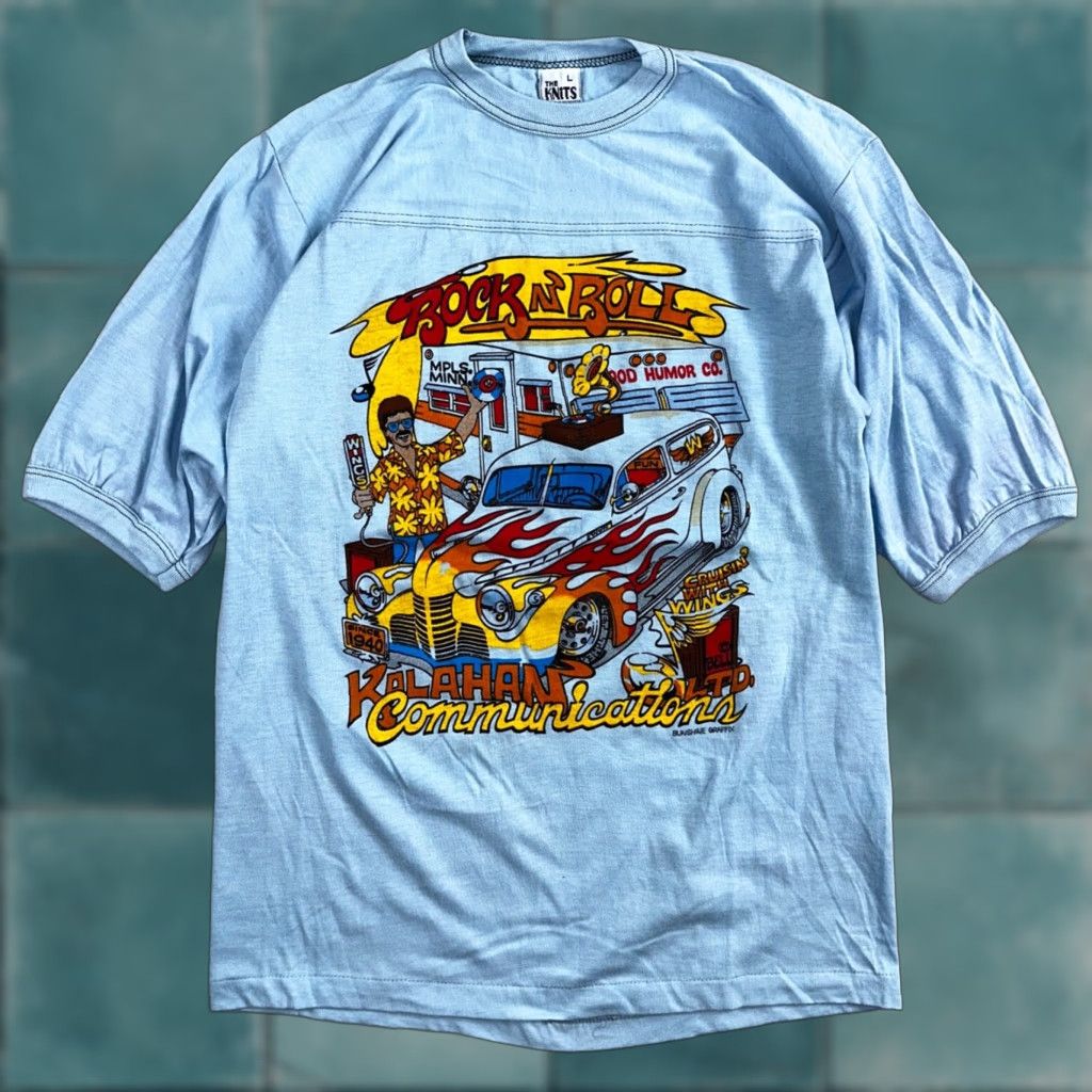 Alife VINTAGE Rock N Roll 80s T Shirt Kalahan Wings Beer Rockabilly Life Cars Graph Knits Men Blue L Crew Neck Short Sleeve Graphic Print Size Regular Size US L / EU 52-54 / 3 - 1 Thumbnail