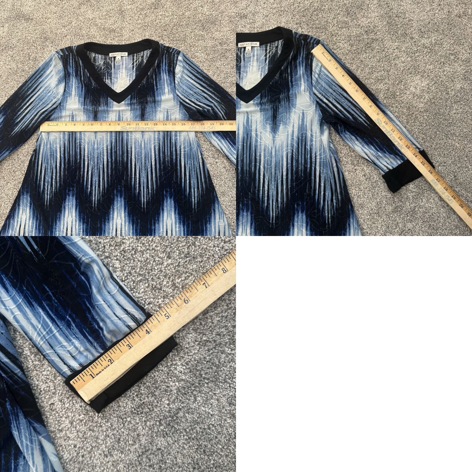 Vintage Notations Blouse Medium Retro Y2K Ombré Office Chic Embroidered Swirls Elegant Shirt Women M Blue Size M / US 6-8 / IT 42-44 - 8 Thumbnail