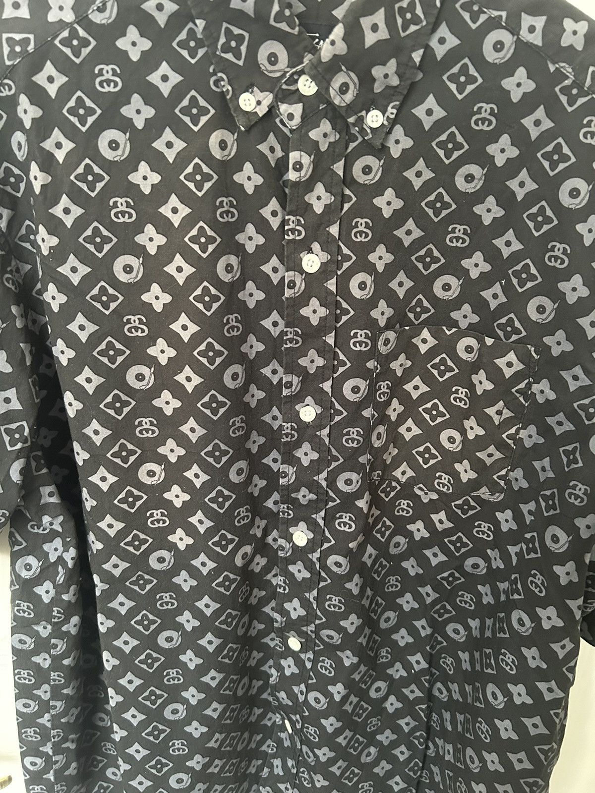 Stussy LV Louis Vuitton monogram parody short sleeve shirt