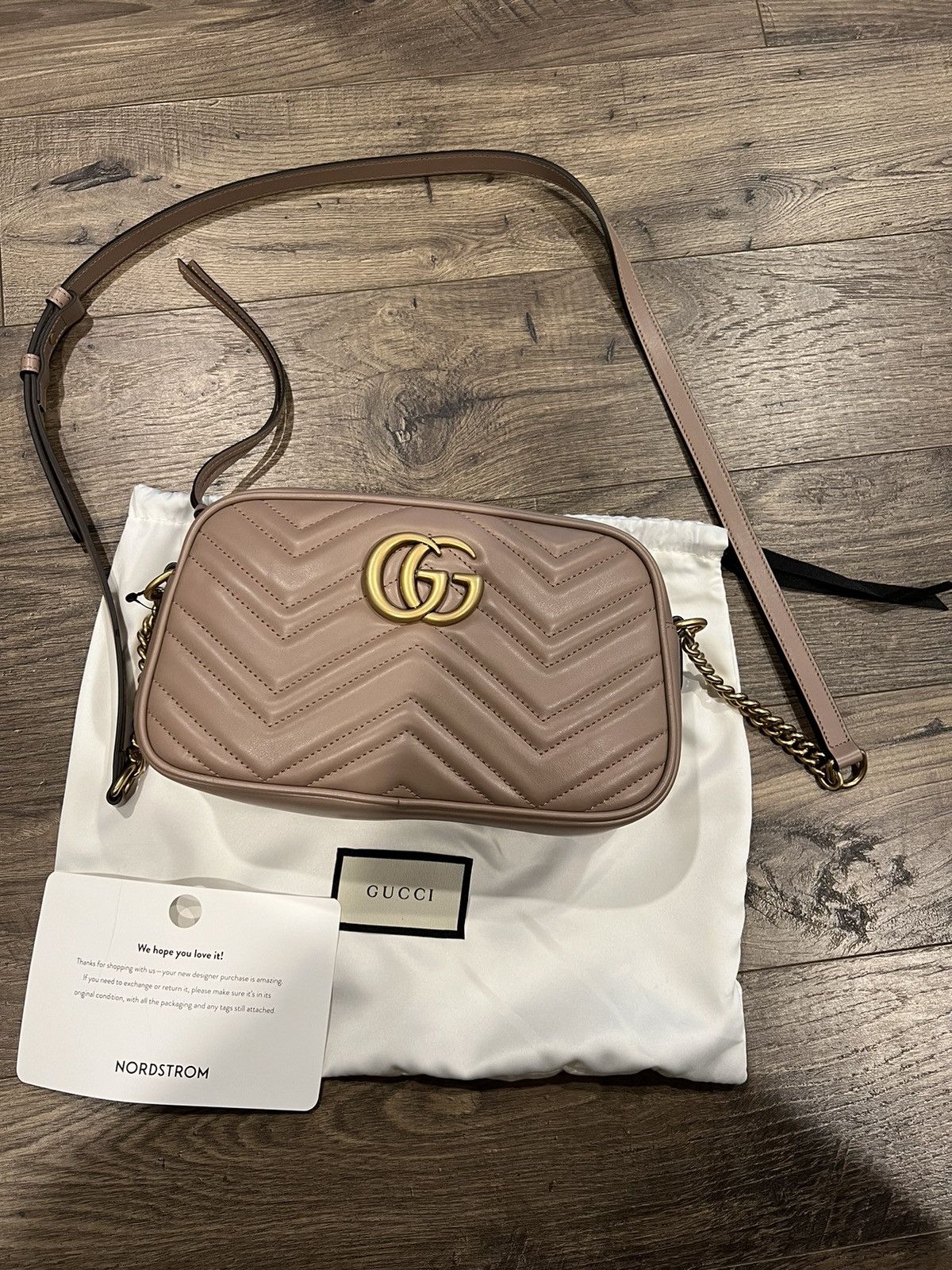 image of Gucci GG Marmont Crossbody Small Dusty Pink Leather New in Beige, Women's