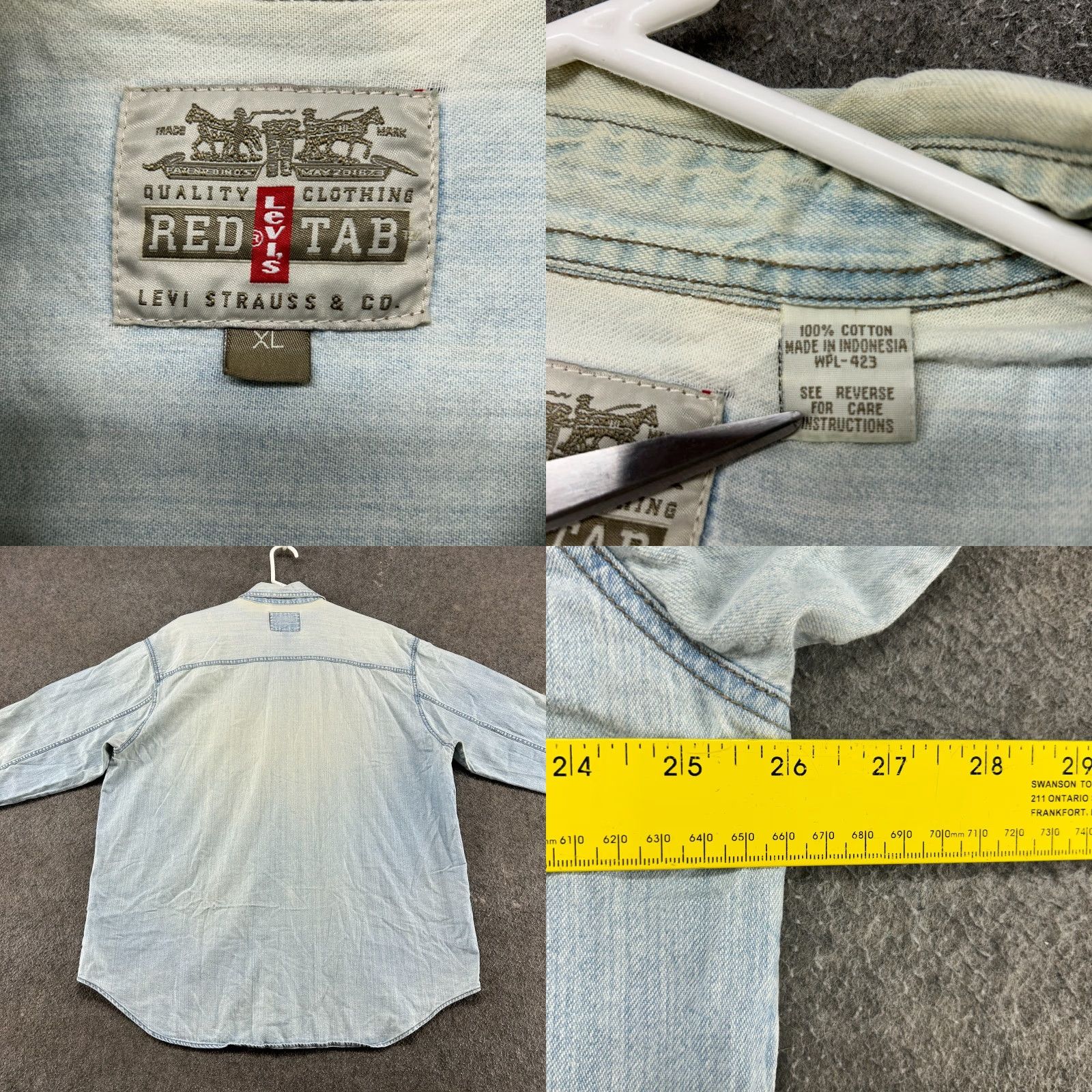 Levi's VINTAGE Levi's Shirt Mens XL Blue Button-Up Long Sleeve Light Wash Pearl Snaps 90s Western Collared Denim Cotton Size US XL / EU 56 / 4 - 9 Thumbnail