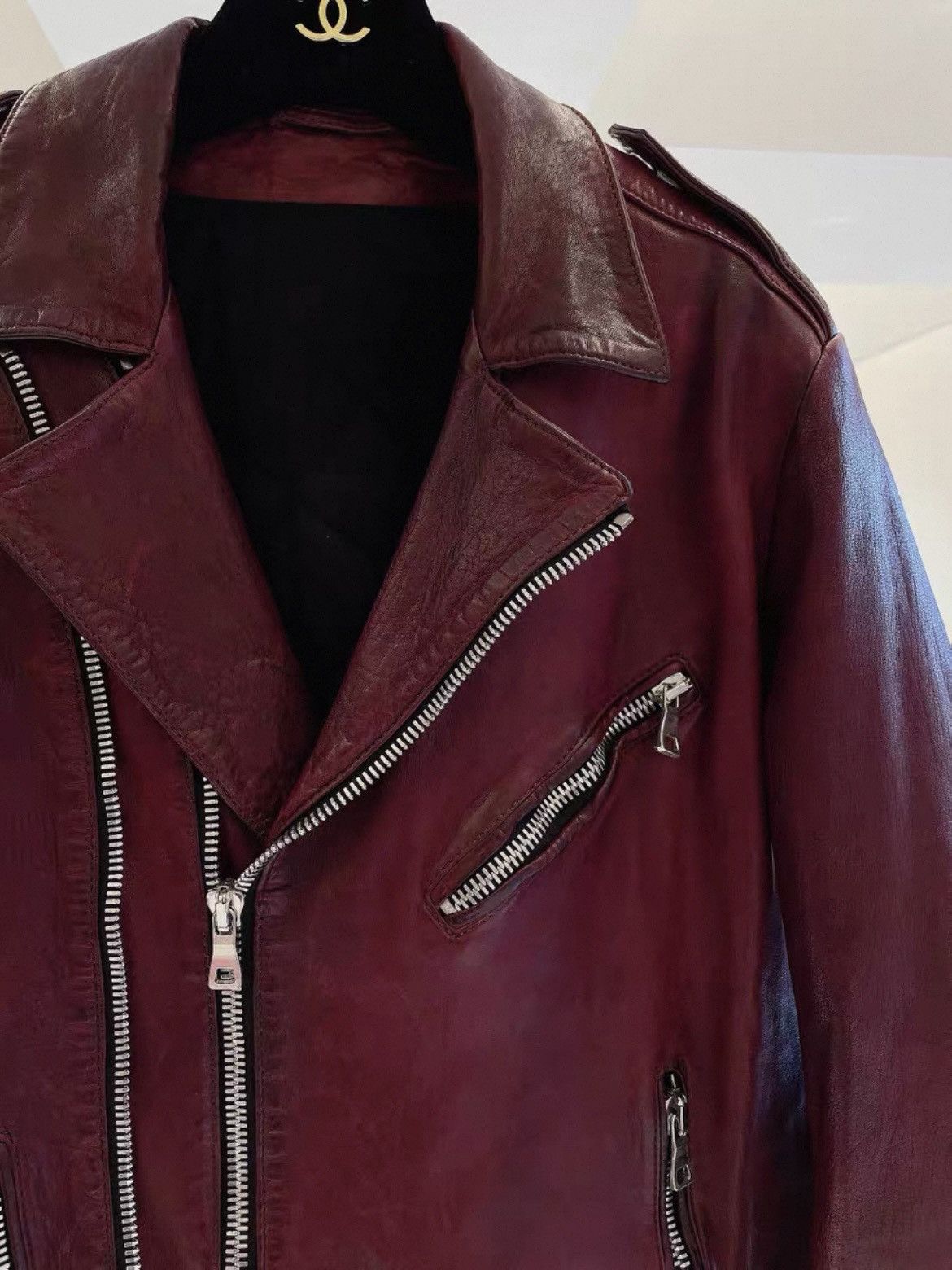 Balmain Balmain AW13 Decarnin Oxblood Biker Leather Jacket – Size 52 Size US L / EU 52-54 / 3 - 3 Thumbnail
