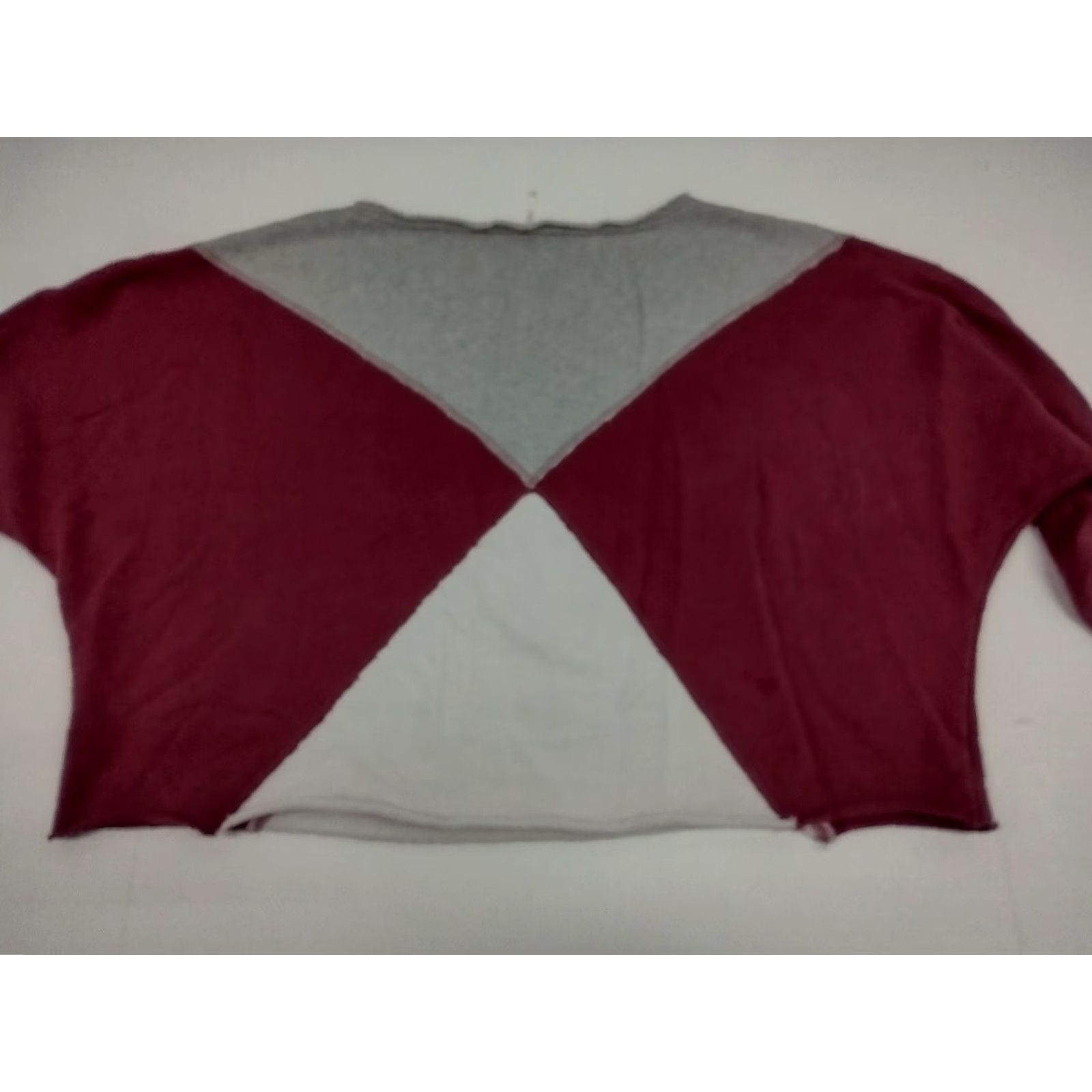 Free People Free People Sweatshirt Women Cropped Maroon/Grey Size M Pullover Crew Neck All Seasons Oversized Argyle/Diamond Pattern Size M / US 6-8 / IT 42-44 - 3 Thumbnail