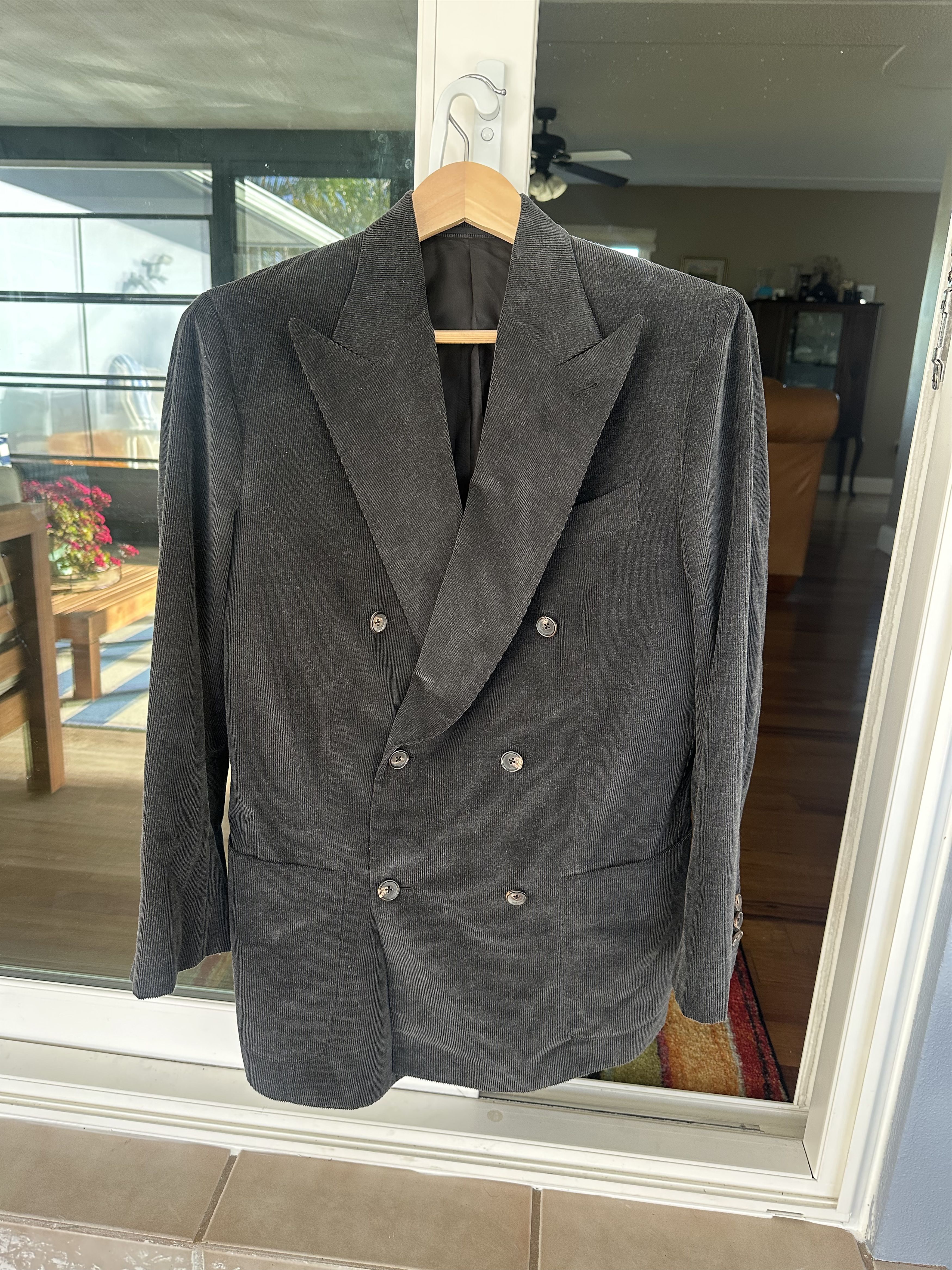 Anglo-Italian Anglo-Italian Double Breasted Corduroy Charcoal Suit IT48 Size 38R - 1 Thumbnail