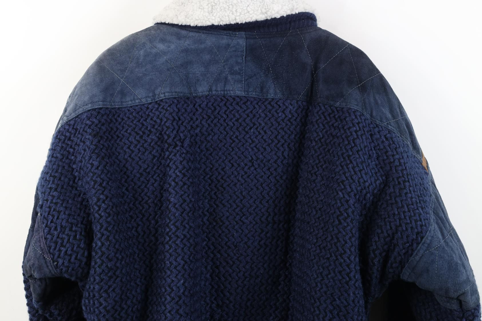 Vintage Deadstock Vintage 90s Streetwear Leather Sweater Jacket Blue Size US M / EU 48-50 / 2 - 19 Thumbnail