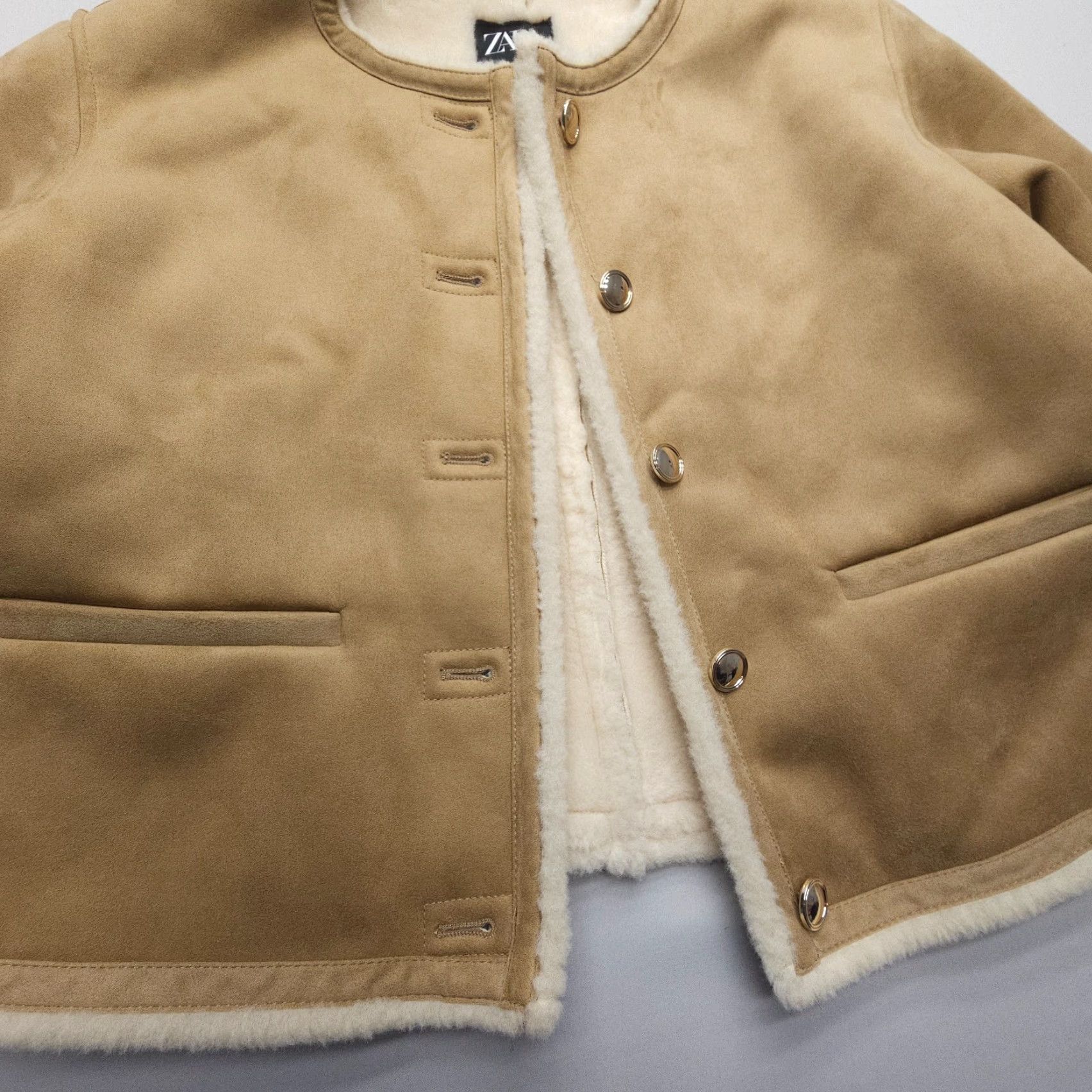 Zara Zara Coat Short Faux Fur Lined Double-Faced Button Tan Brown Size S Women Vintage No Size S / US 4 / IT 40 - 4 Thumbnail