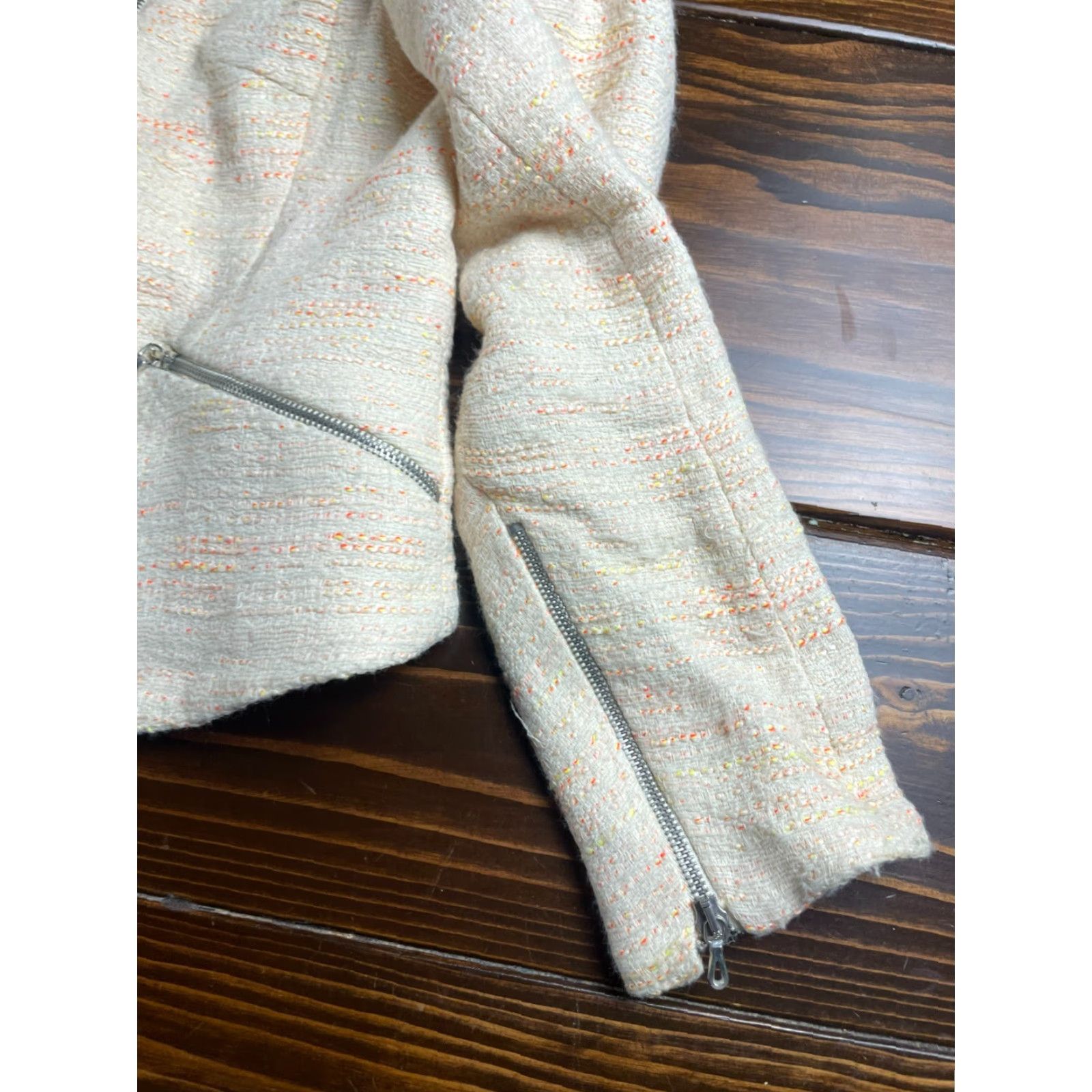 Zara Zara Jacket Women's Size L Casual Travel Cotton Blend Zip Asymmetrical Neck Yellow Cream Neon Orange Yellow Regular Long Sleeve Jacket Size L / US 10 / IT 46 - 6 Thumbnail