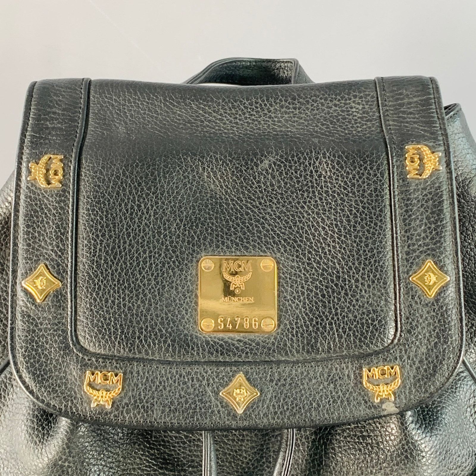 MCM MCM Vintage Small Black Gold Leather Drawstring Backpack Size ONE SIZE - 2 Thumbnail