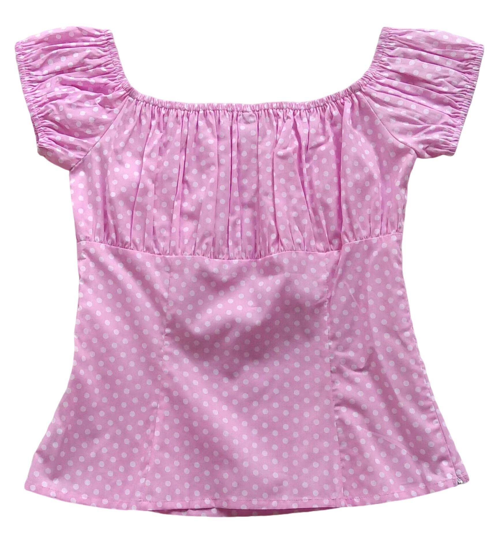 Other Vintage Polka Dots Blouses Cotton Tops Women (pink white) Size XL / US 12-14 / IT 48-50 - 3 Thumbnail
