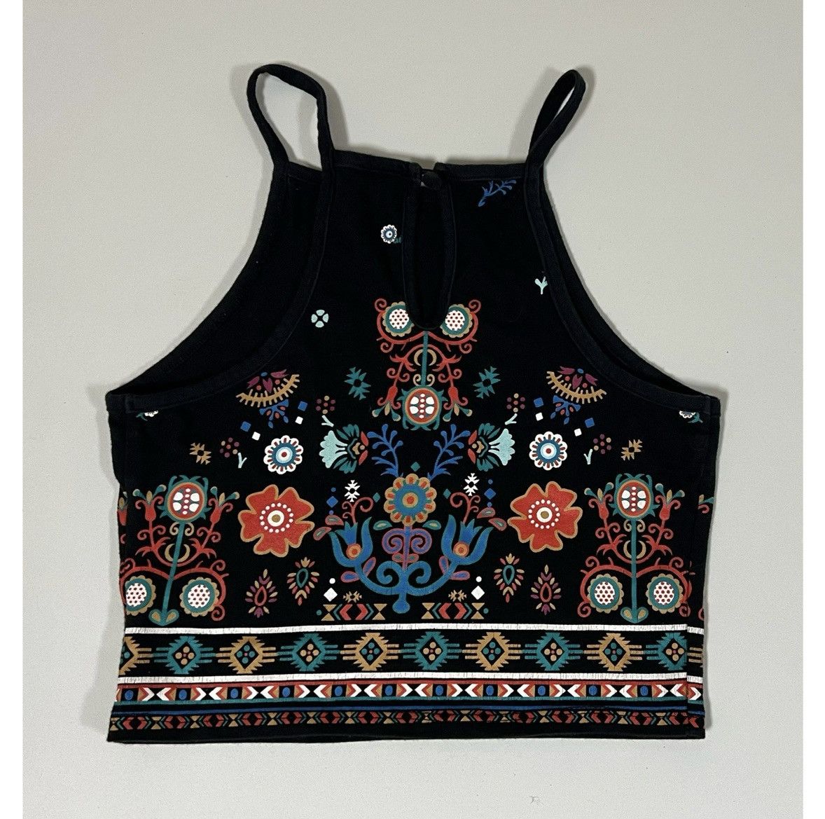 Kendall And Kylie Black Boho Bohemian Floral Halter Crop Top Shirt Size XS 🌻✨ Size XS / US 0-2 / IT 36-38 - 2 Thumbnail