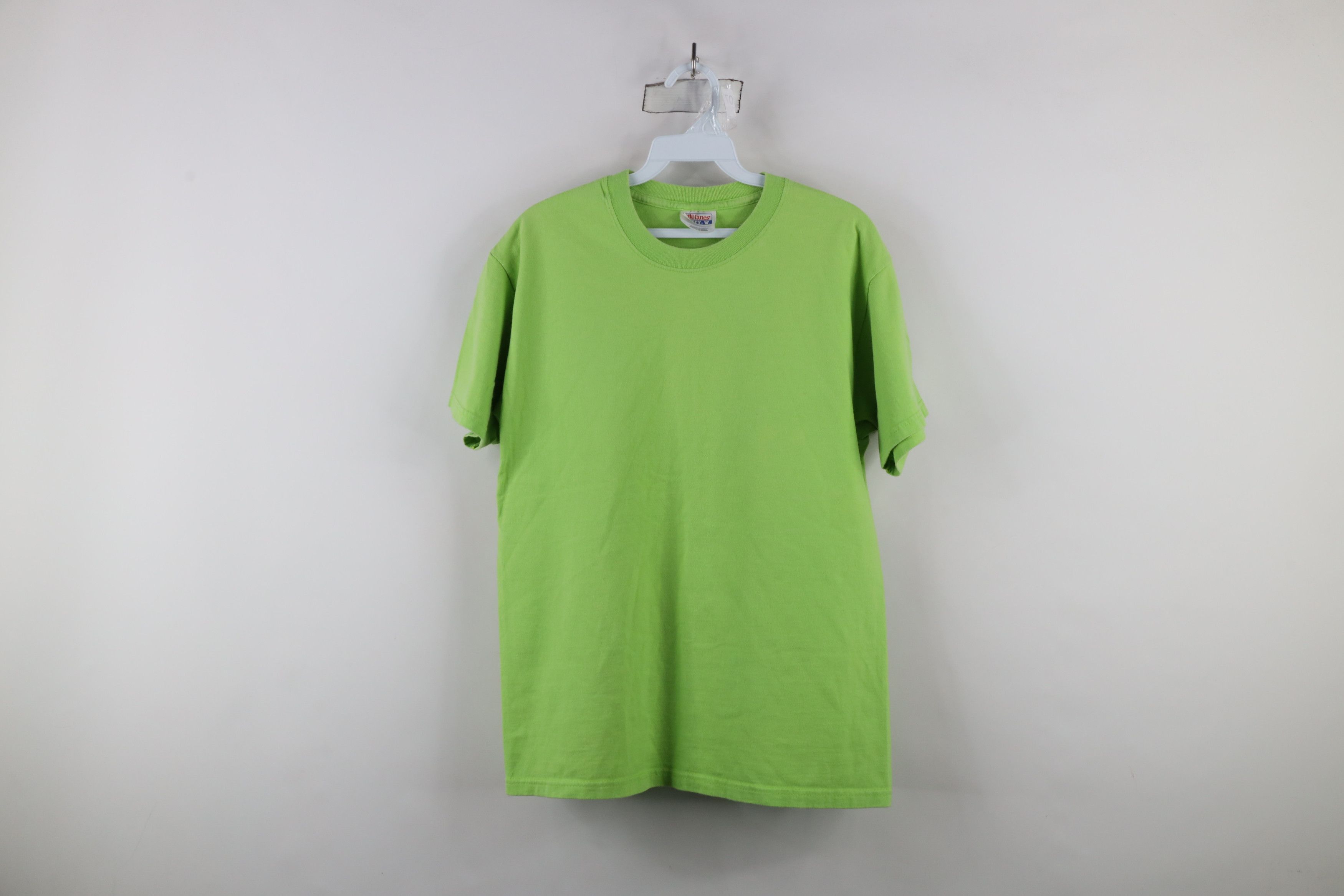 Hanes × Vintage Vintage 90s Hanes Beefy Blank Cotton T-Shirt Lime Green Size US M / EU 48-50 / 2 - 1 Thumbnail