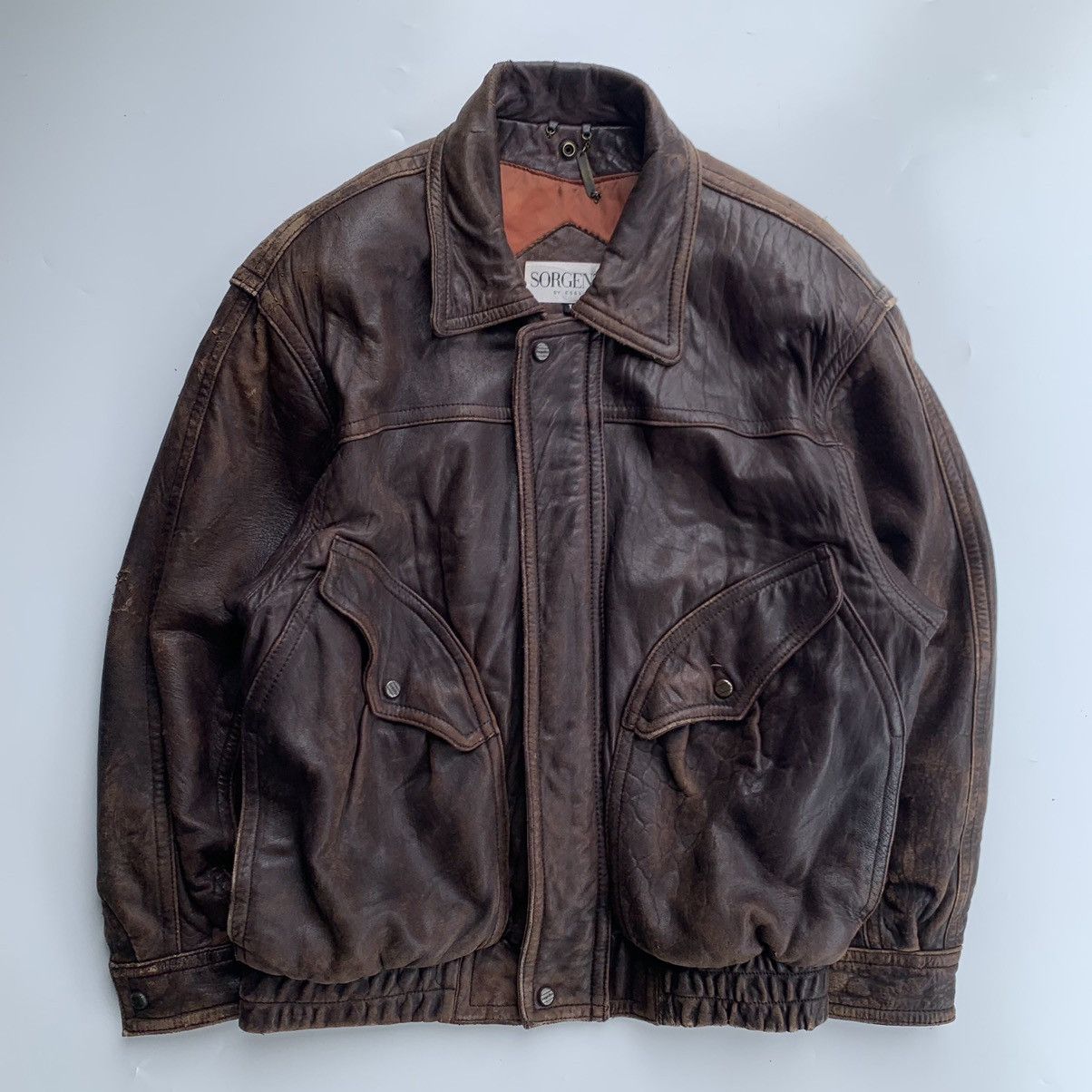 image of Military x Vintage Sold Out Flight Leather Jacket By Sorgente in Brown, Men's (Size Large)