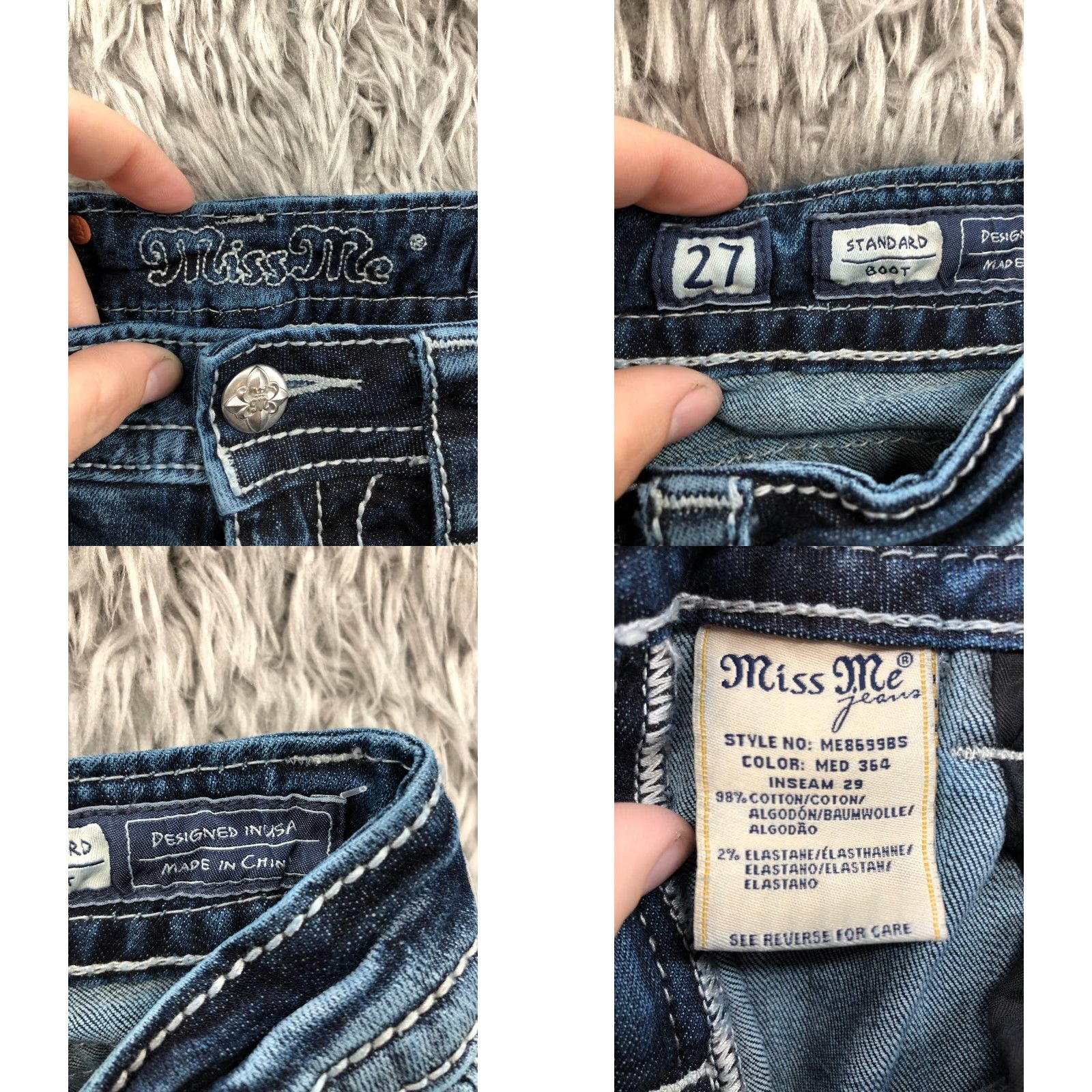 Miss Me Miss Me Jeans Bootcut Size 27 Womens Blue Dark Distressed Pocket 5-Pocket Regular Low Rise Denim Modern American Size 27" / US 4 / IT 40 - 9 Thumbnail