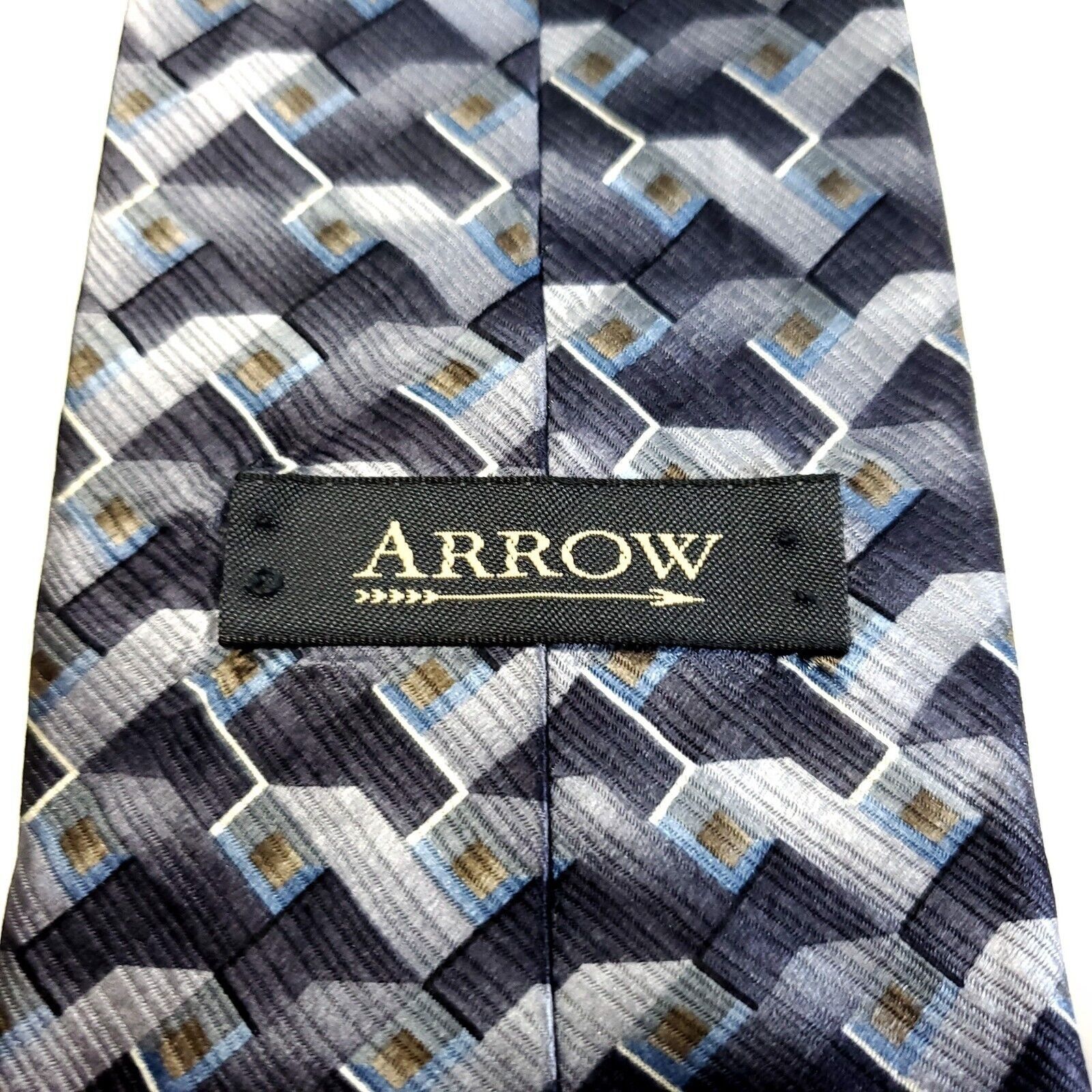 Arrow Arrow Gray Blue Metallic Geometric Print Short Wide Silk Tie Size ONE SIZE - 3 Thumbnail